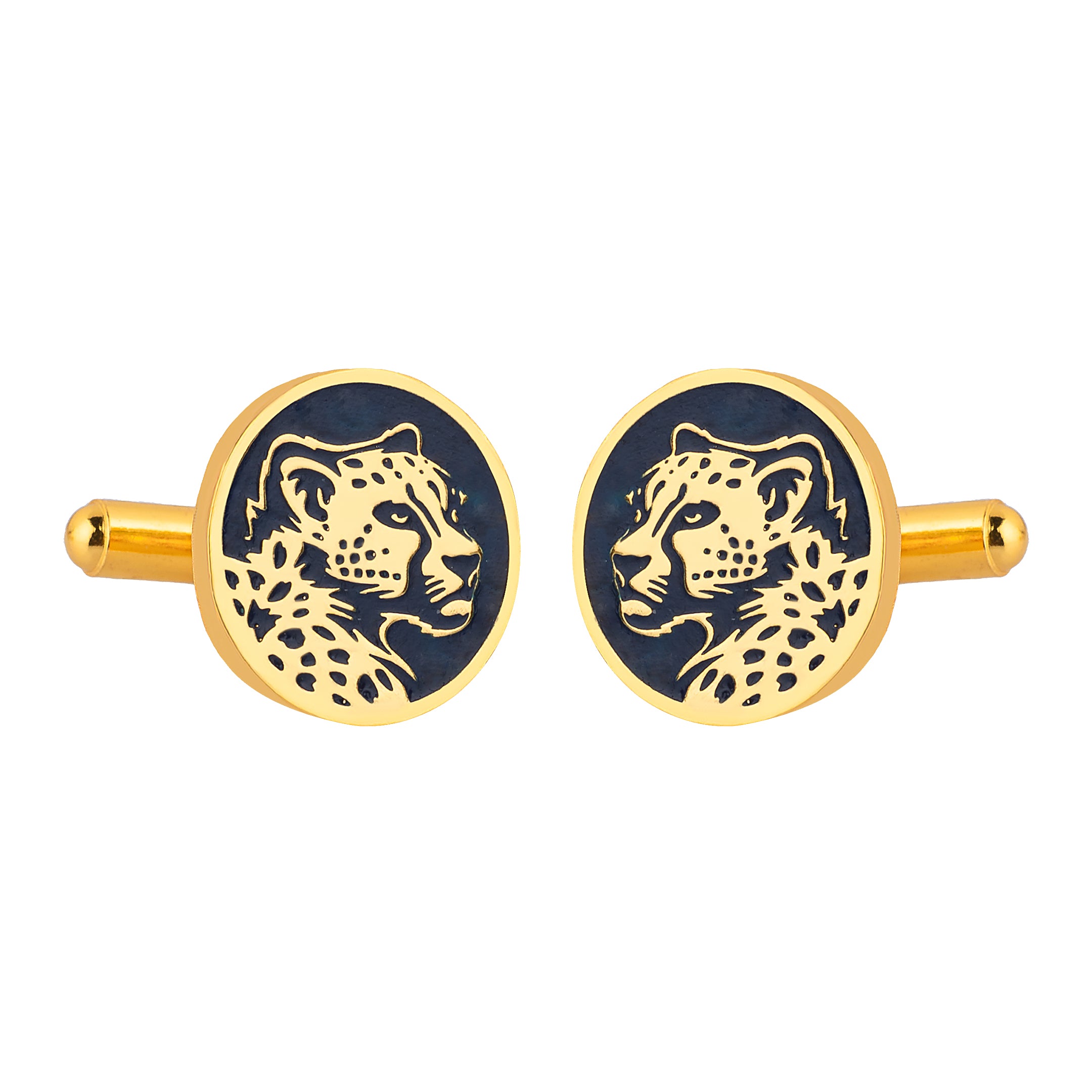 Marwar Leopard Blue Enamel Gold Plated Cufflinks