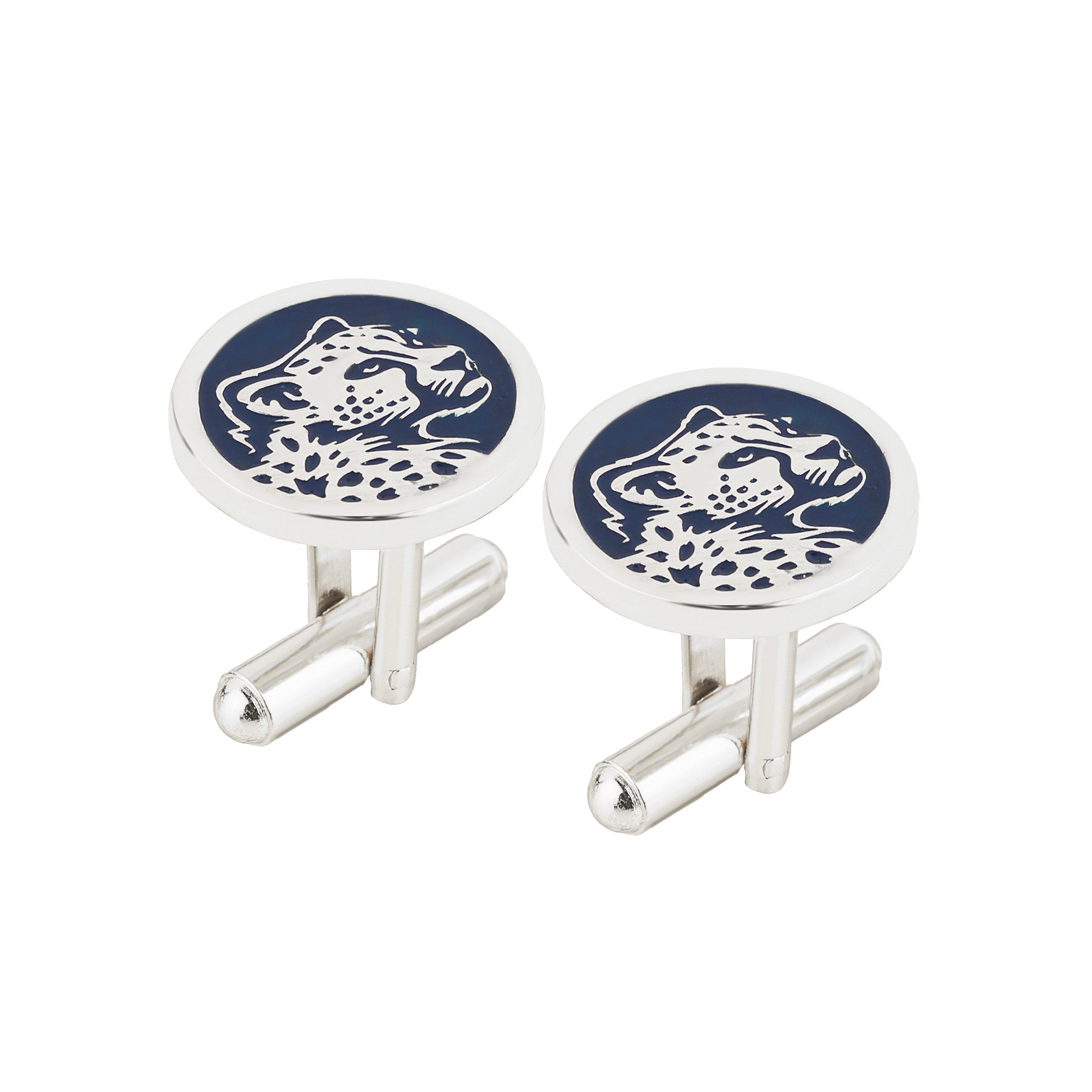 Marwar Leopard Blue Enamel Silver Plated Cufflinks