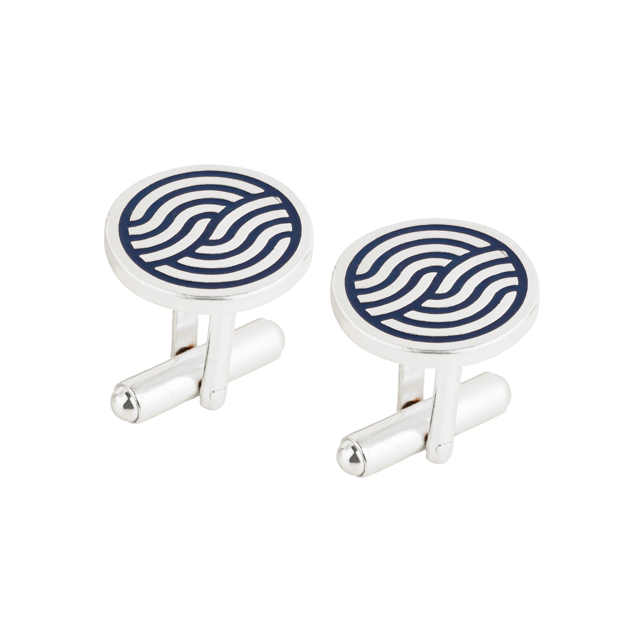 Leheriya Blue Enamel Silver Plated Cufflinks