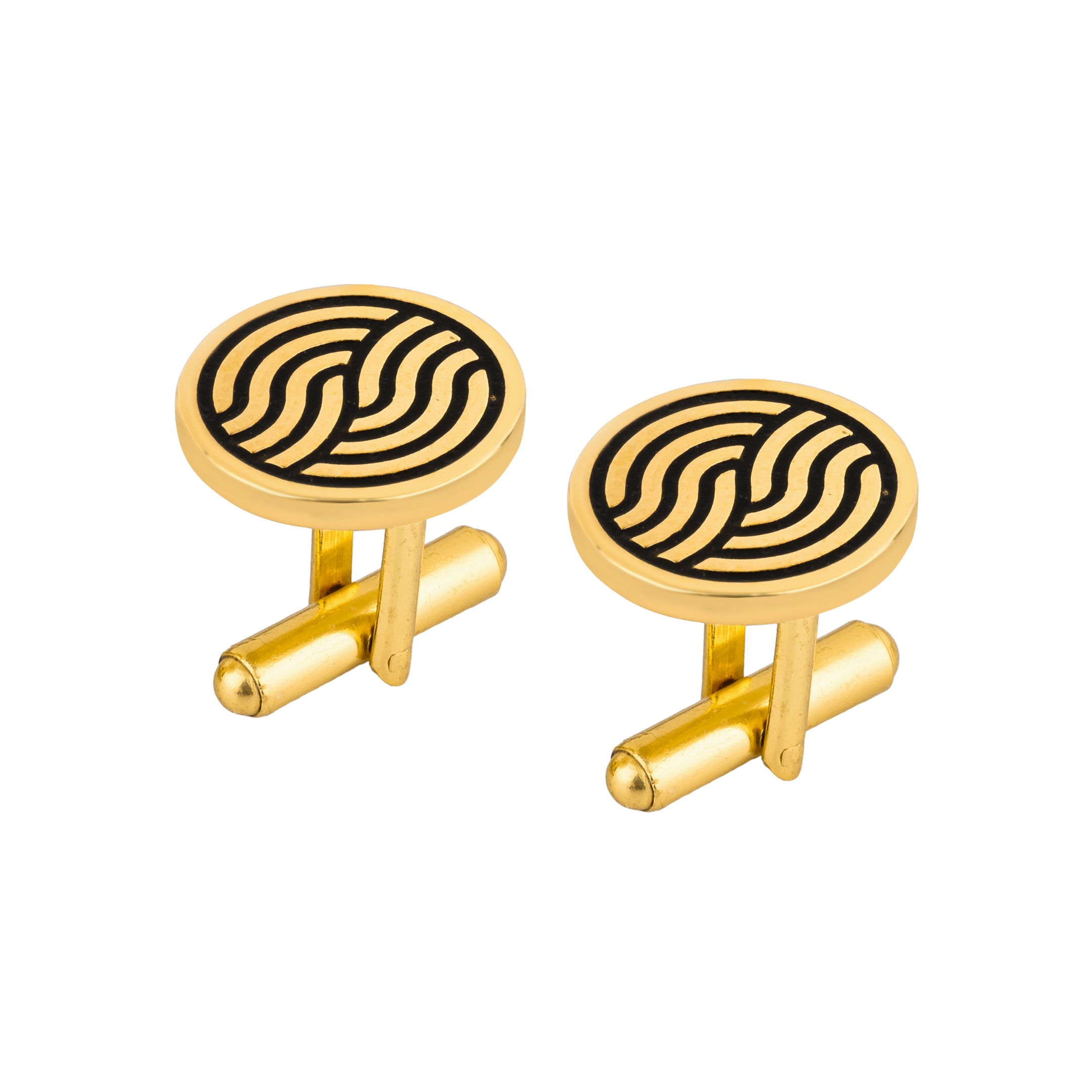 Leheriya Black Enamel Gold Plated Cufflinks