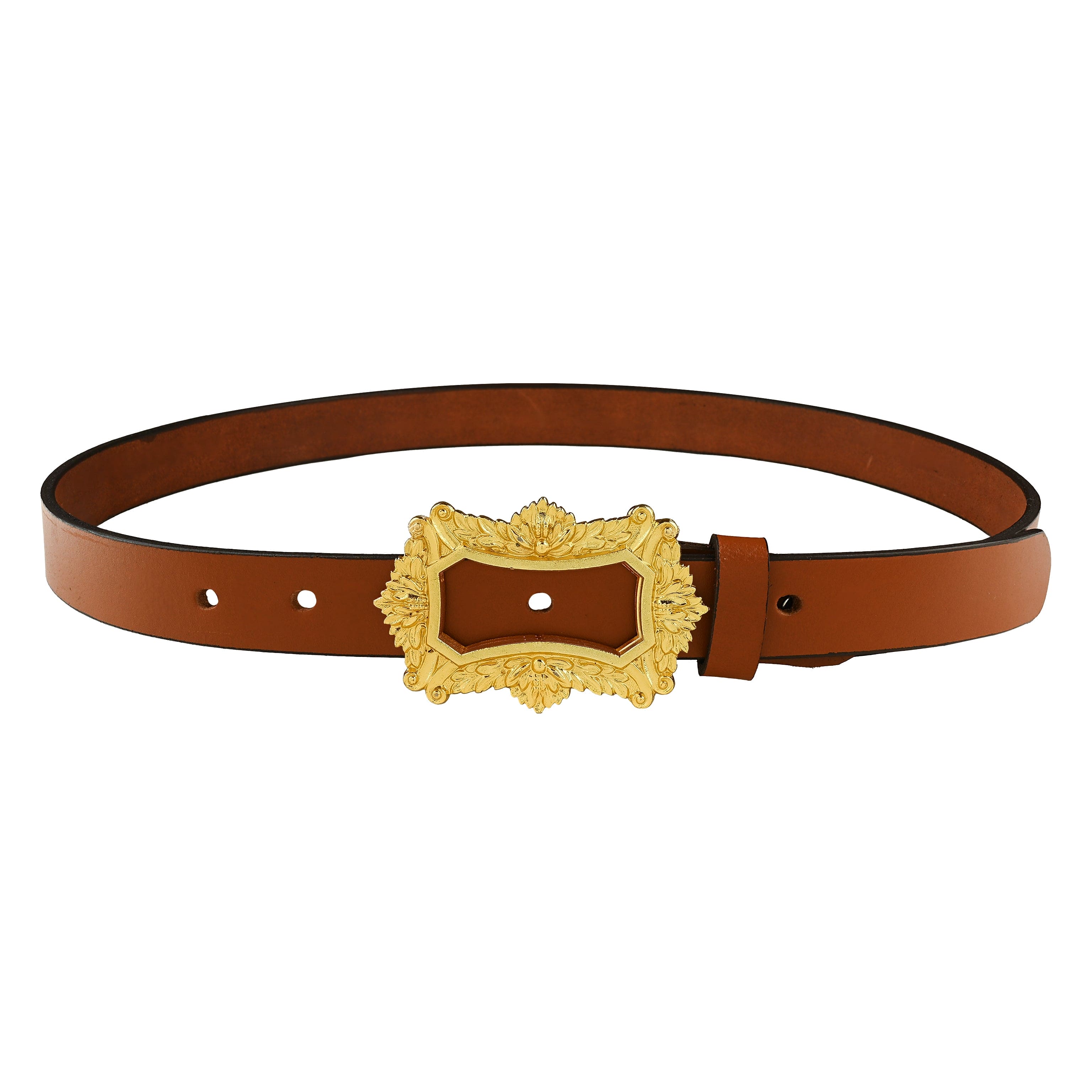 Baroque Vintage Rectangular Frame Gold Plated Leather Belt