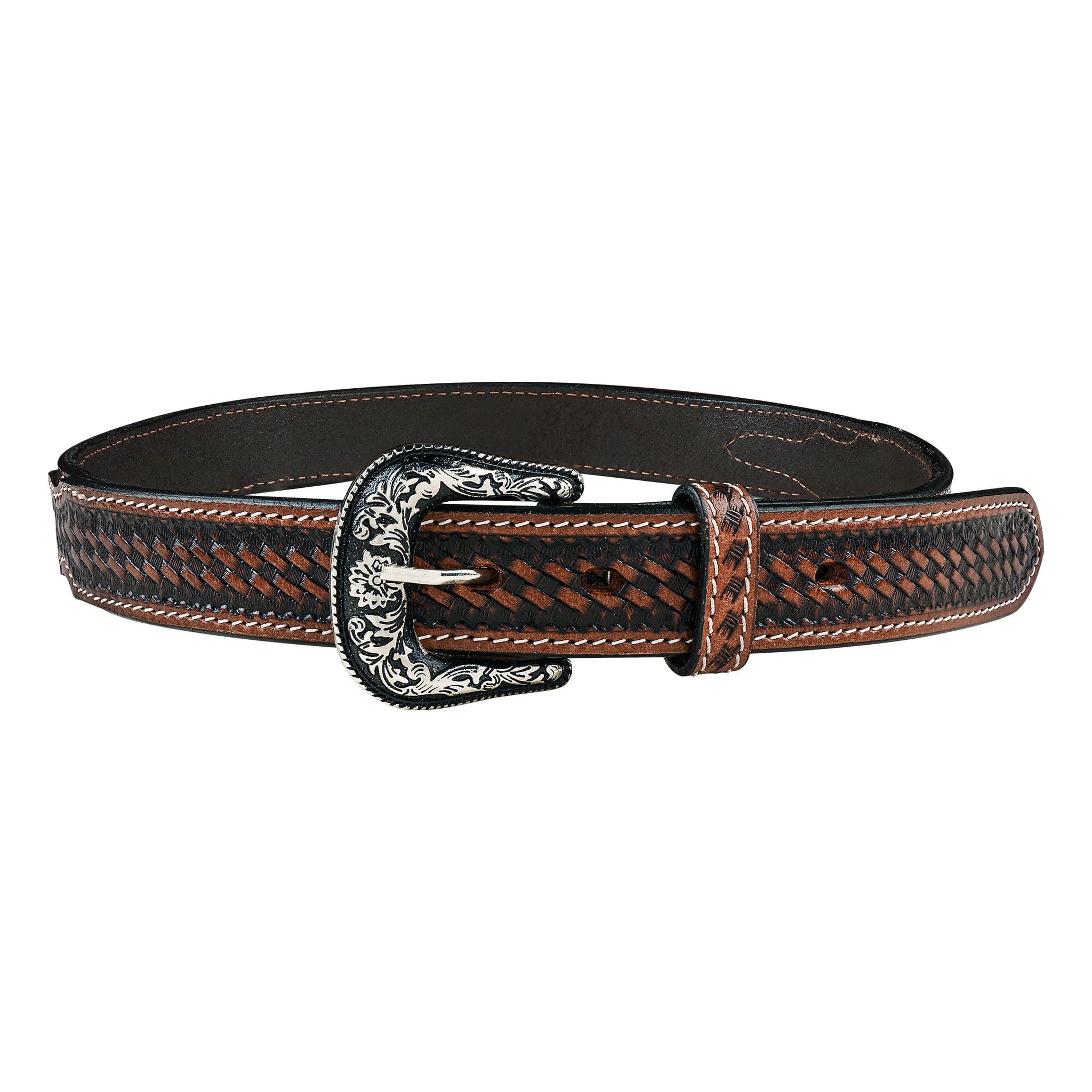 Handcrafted Western Braided Leather Women's Belt with Silver Tooled Buckle