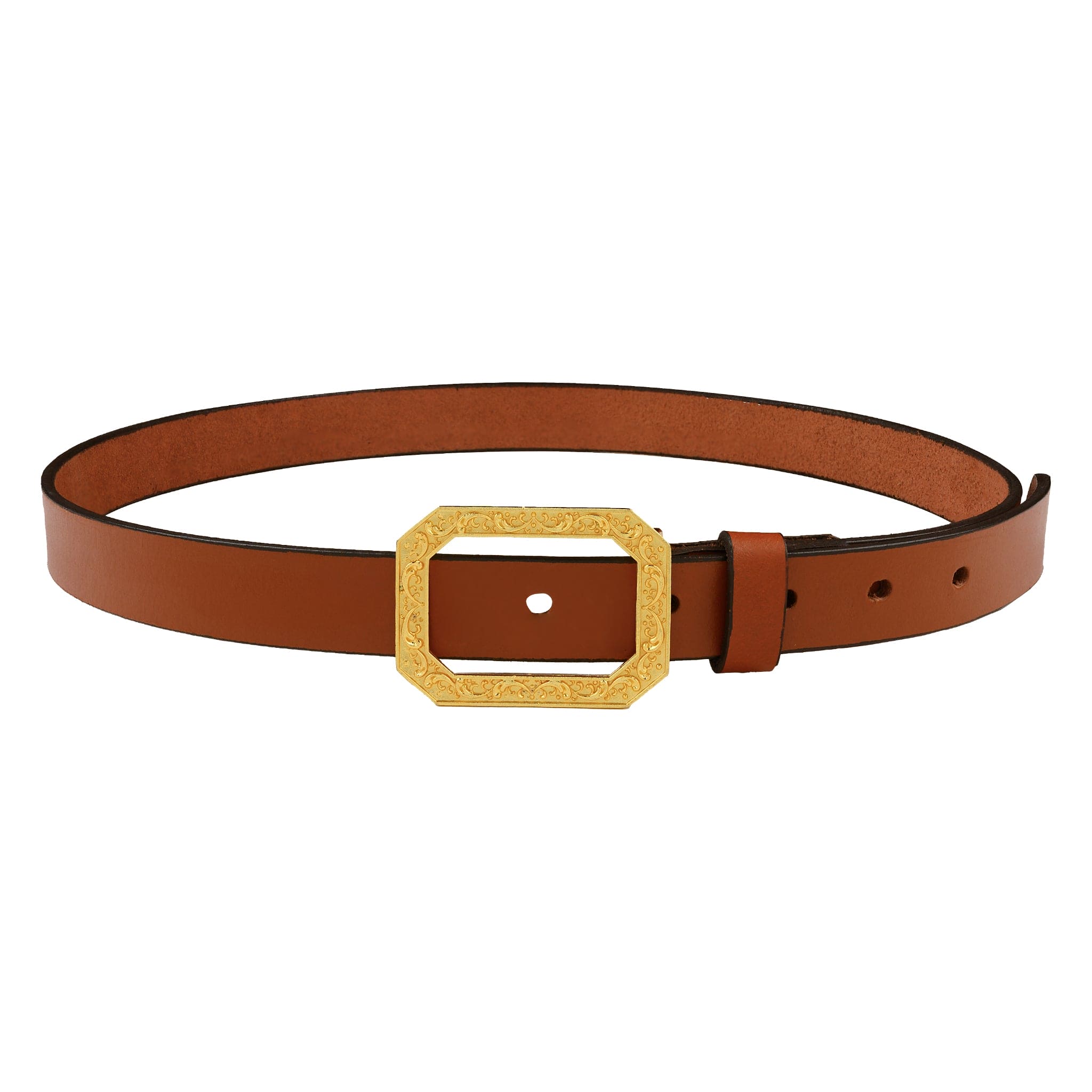 Handcrafted Ornate Frame Gold Plated Buckle with Leather Belt