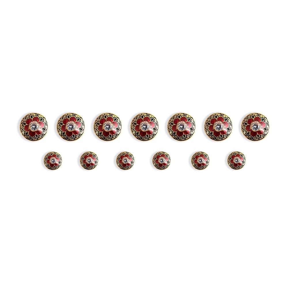 Handcrafted Maroon Floret Antique Plated Buttons | Royal Sherwani Buttons | JRT Handicrafts