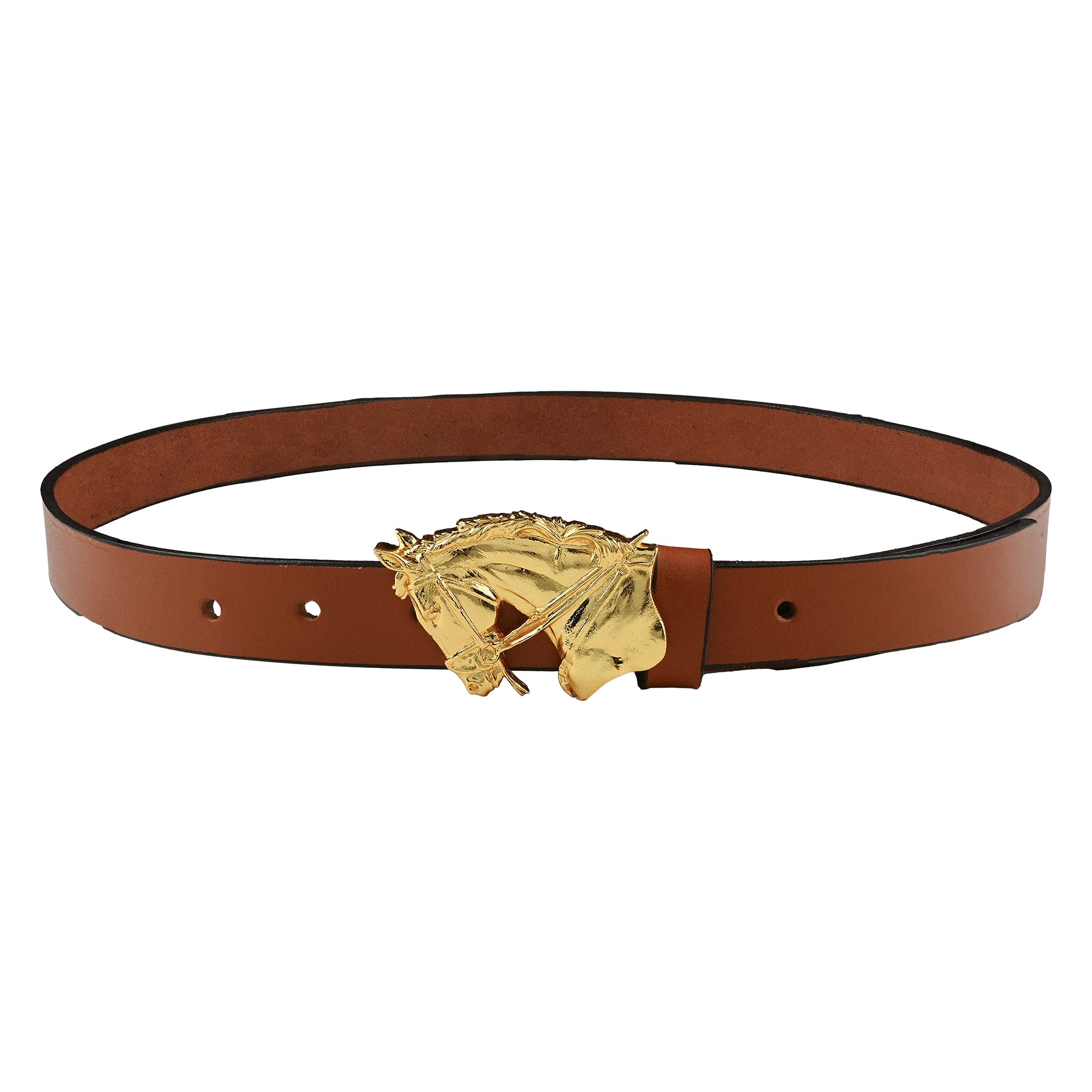 Handcrafted Equestrian Gold Plated Horse Buckle Leather Belt for Women