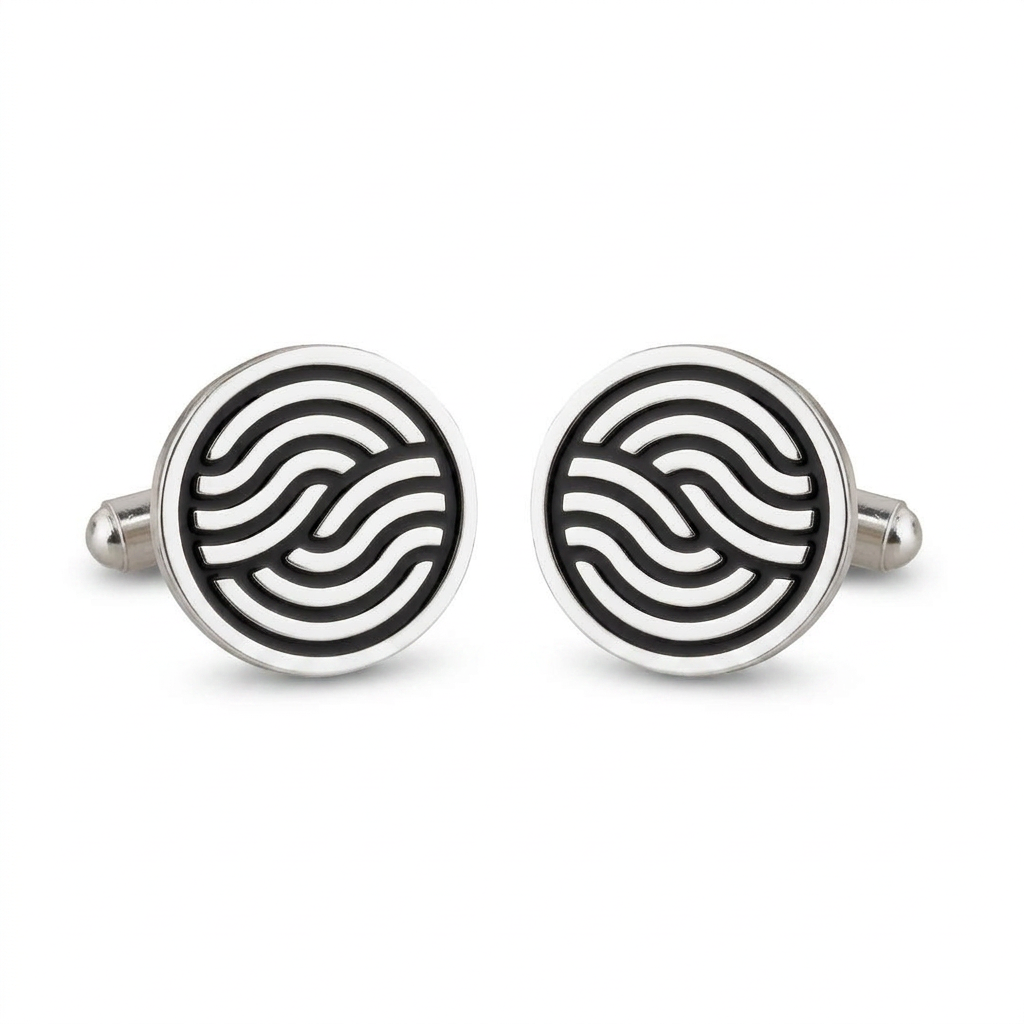 Leheriya Black Enamel Silver Plated Cufflinks
