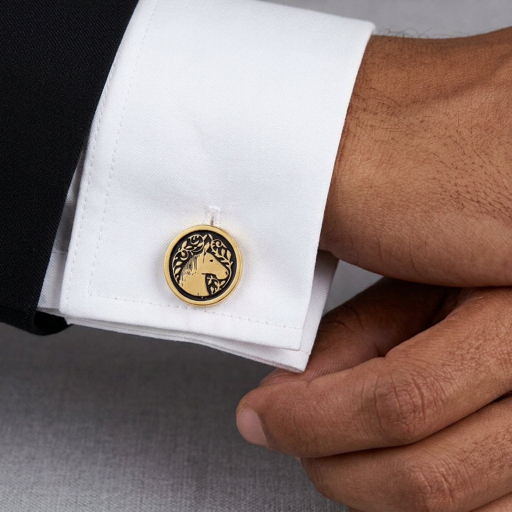Royal Marwari Horse Black Enamel Cufflinks