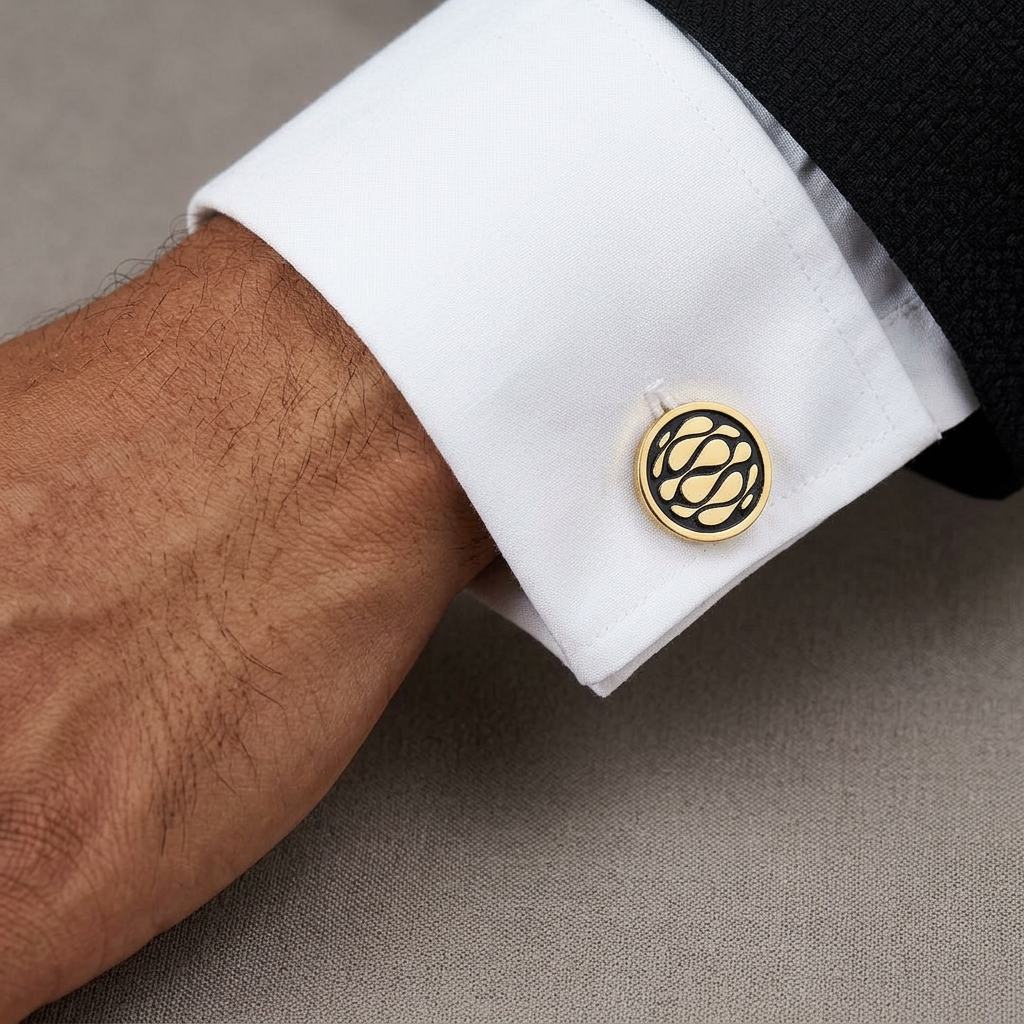 Desert Wave Black Enamel Gold Plated Cufflinks