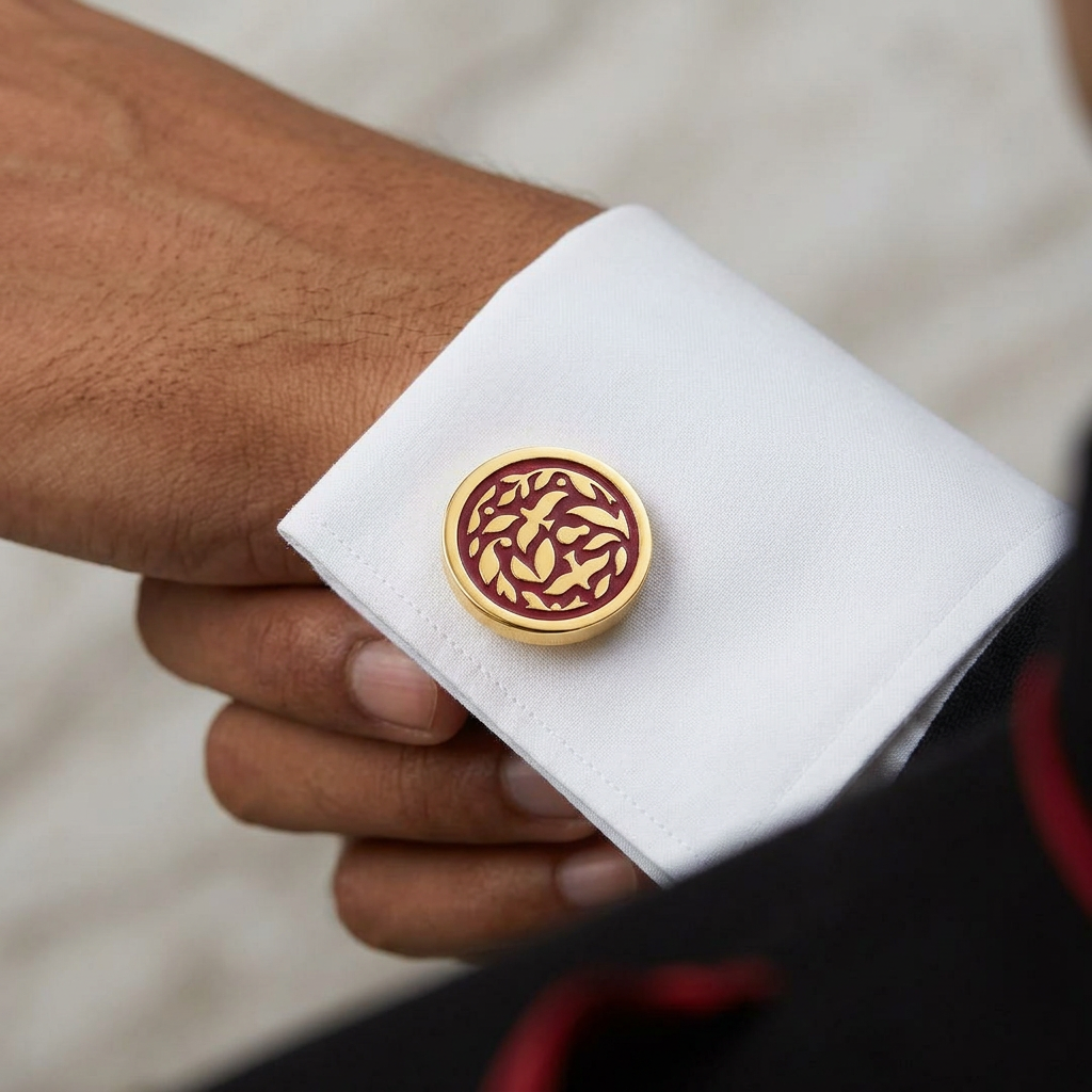 Jodhpur Heritage Avian Red Enamel Gold Plated Cufflinks