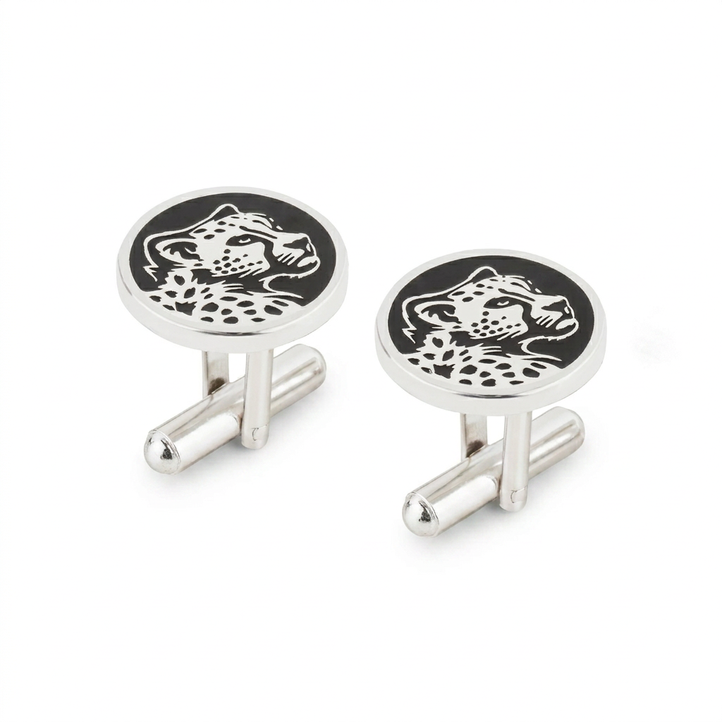 Marwar Leopard Black Enamel Silver Plated Cufflinks