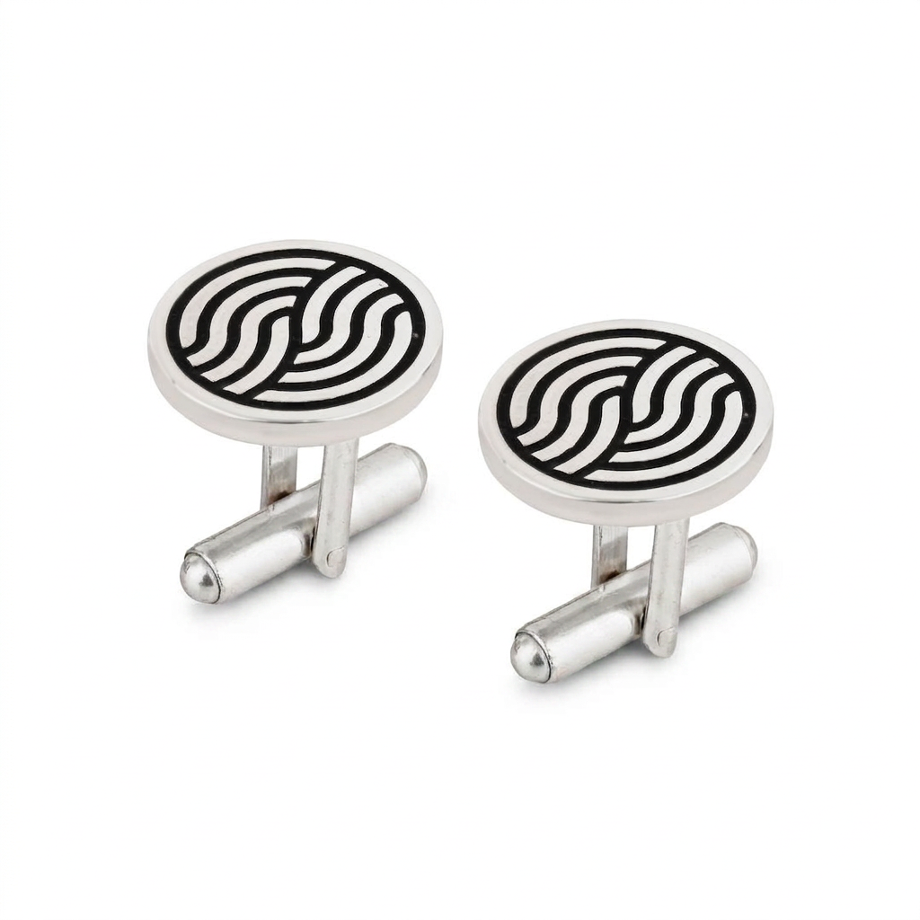 Leheriya Black Enamel Silver Plated Cufflinks