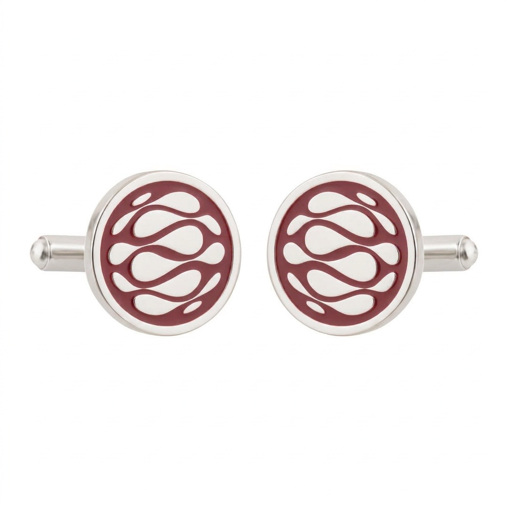 Desert Wave Red Enamel Silver Plated Cufflinks