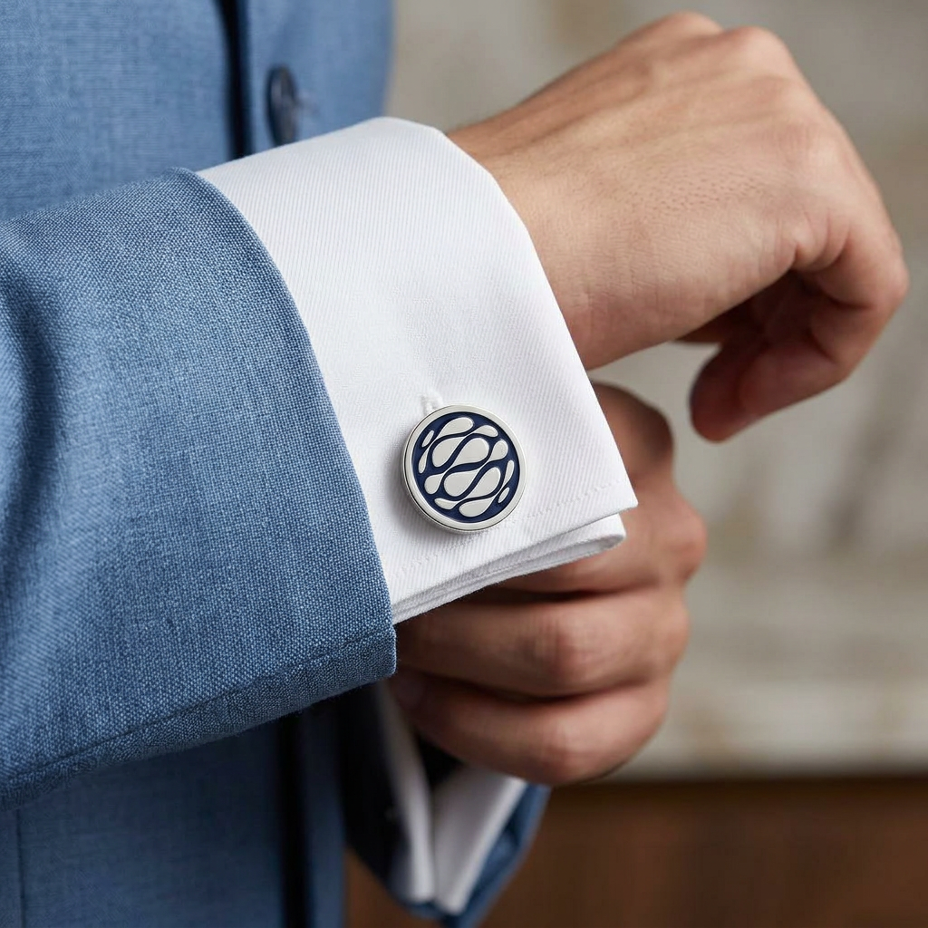Desert Wave Blue Enamel Silver Plated Cufflinks