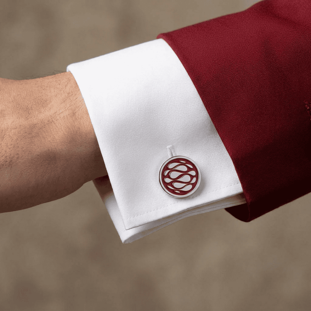 Desert Wave Red Enamel Silver Plated Cufflinks