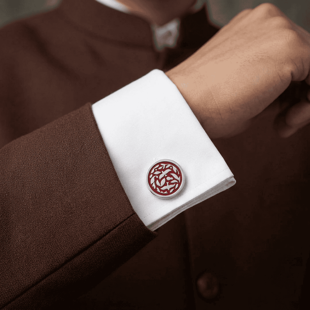 Jodhpur Heritage Avian Red Enamel Silver Plated Cufflinks