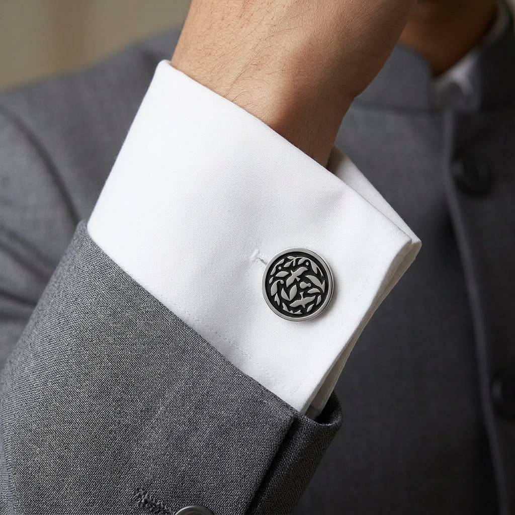 Jodhpur Heritage Avian Black Enamel Silver Plated Cufflinks