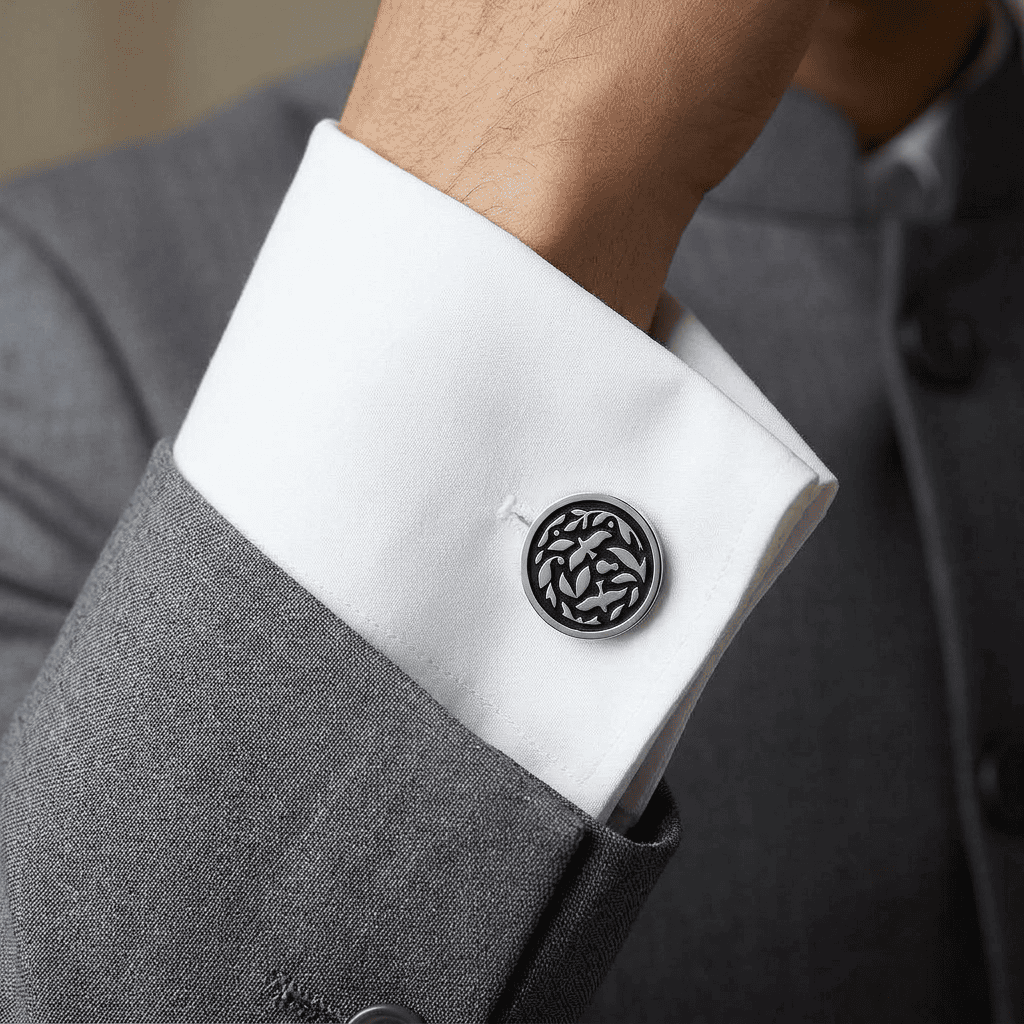Jodhpur Heritage Avian Black Enamel Silver Plated Cufflinks