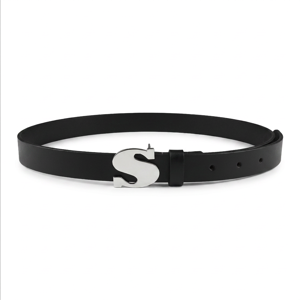 Handcrafted Personalized Initial Monogram Silver Buckle Slim Belt for Women