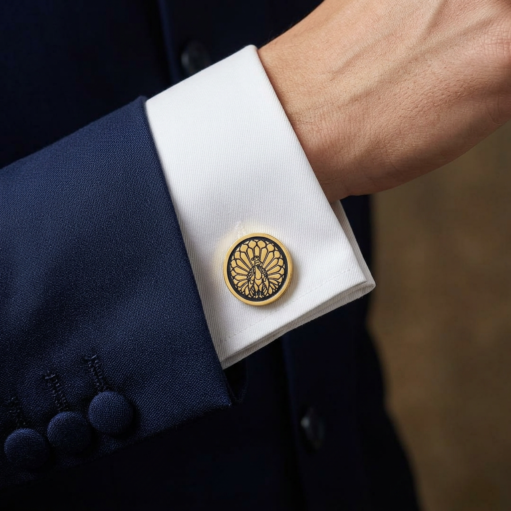 Majestic Indian Peacock Blue Enamel Gold Plated Cufflinks