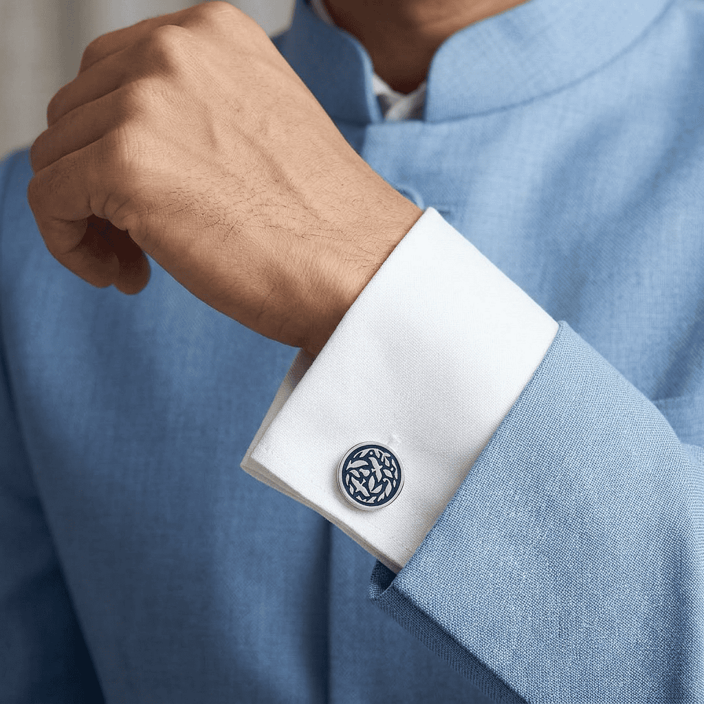 Jodhpur Heritage Avian Blue Enamel Silver Plated Cufflinks