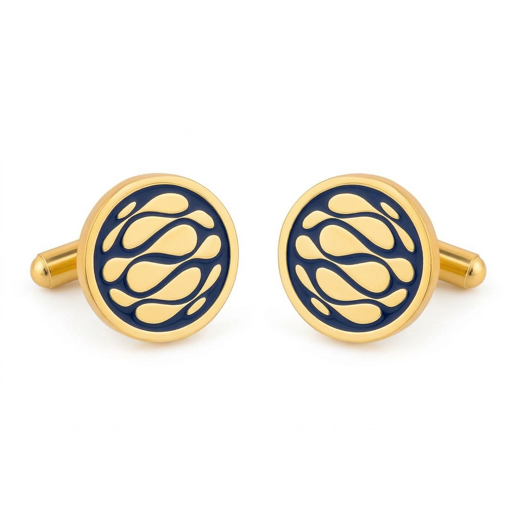 Desert Wave Blue Enamel Gold Plated Cufflinks