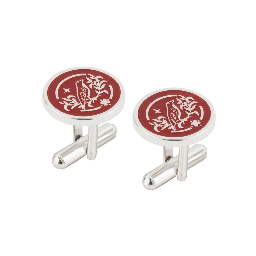 Sparrow Lush Flora Red Enamel Silver Plated Cufflinks