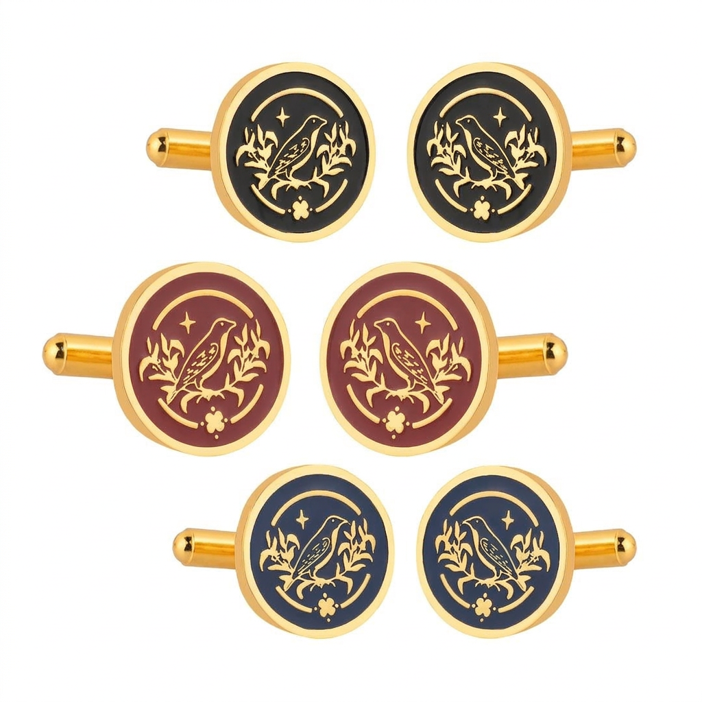 Sparrow Lush Flora Blue Enamel Gold Plated Cufflinks