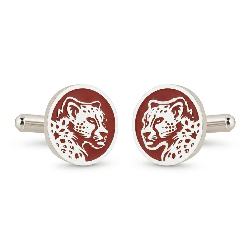 Marwar Leopard Red Enamel Silver Plated Cufflinks