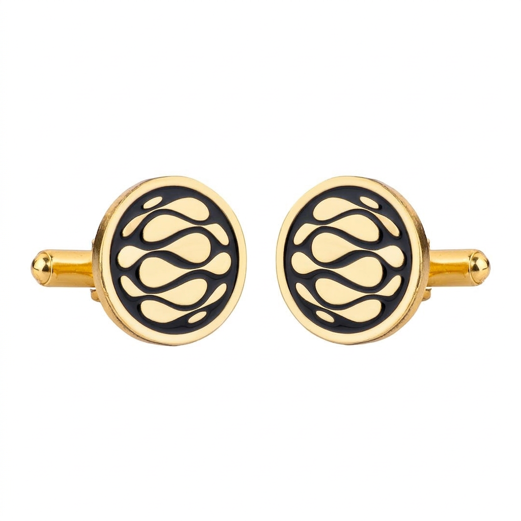 Desert Wave Black Enamel Gold Plated Cufflinks