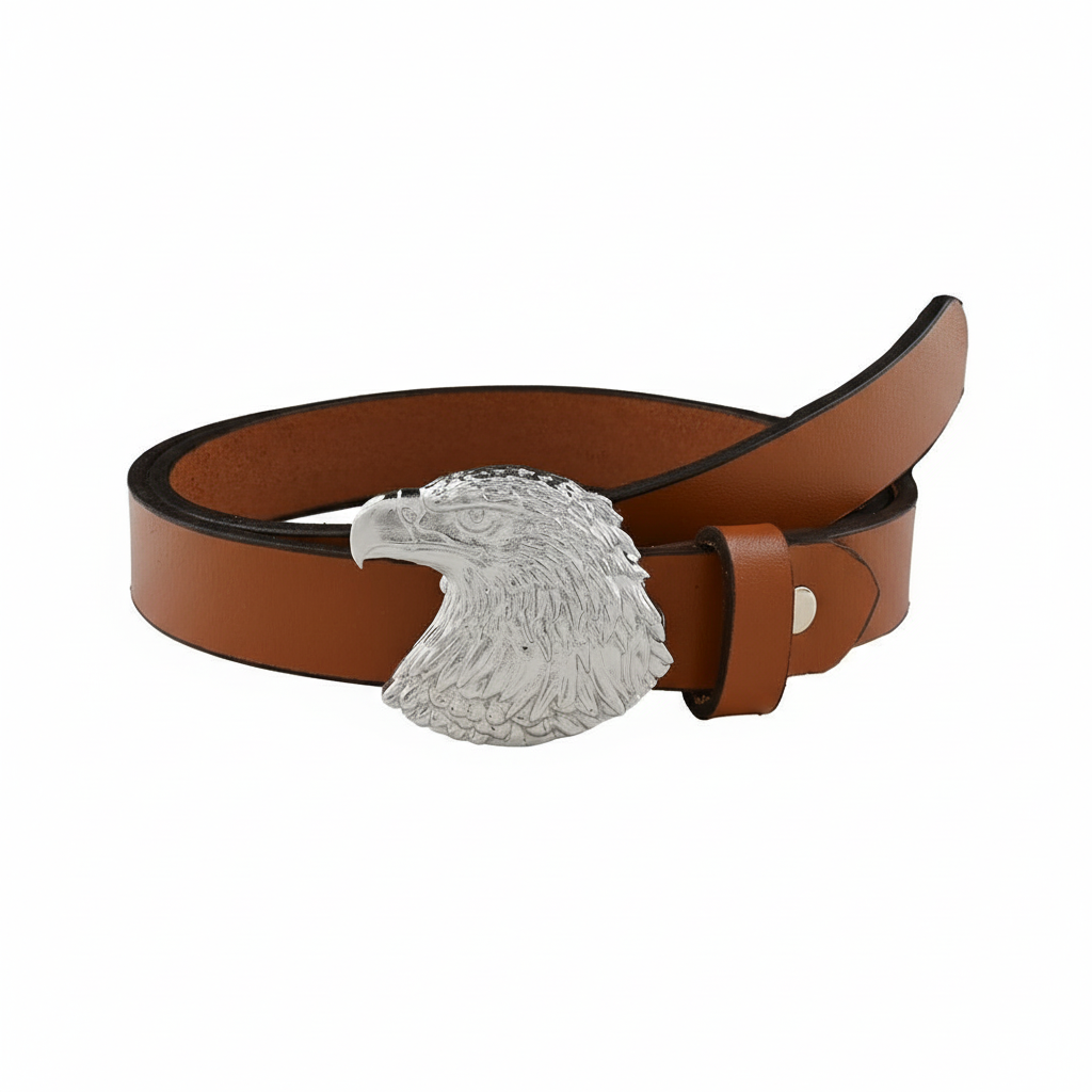 Handcrafted Eagle Head Silver Plated Leather Belt