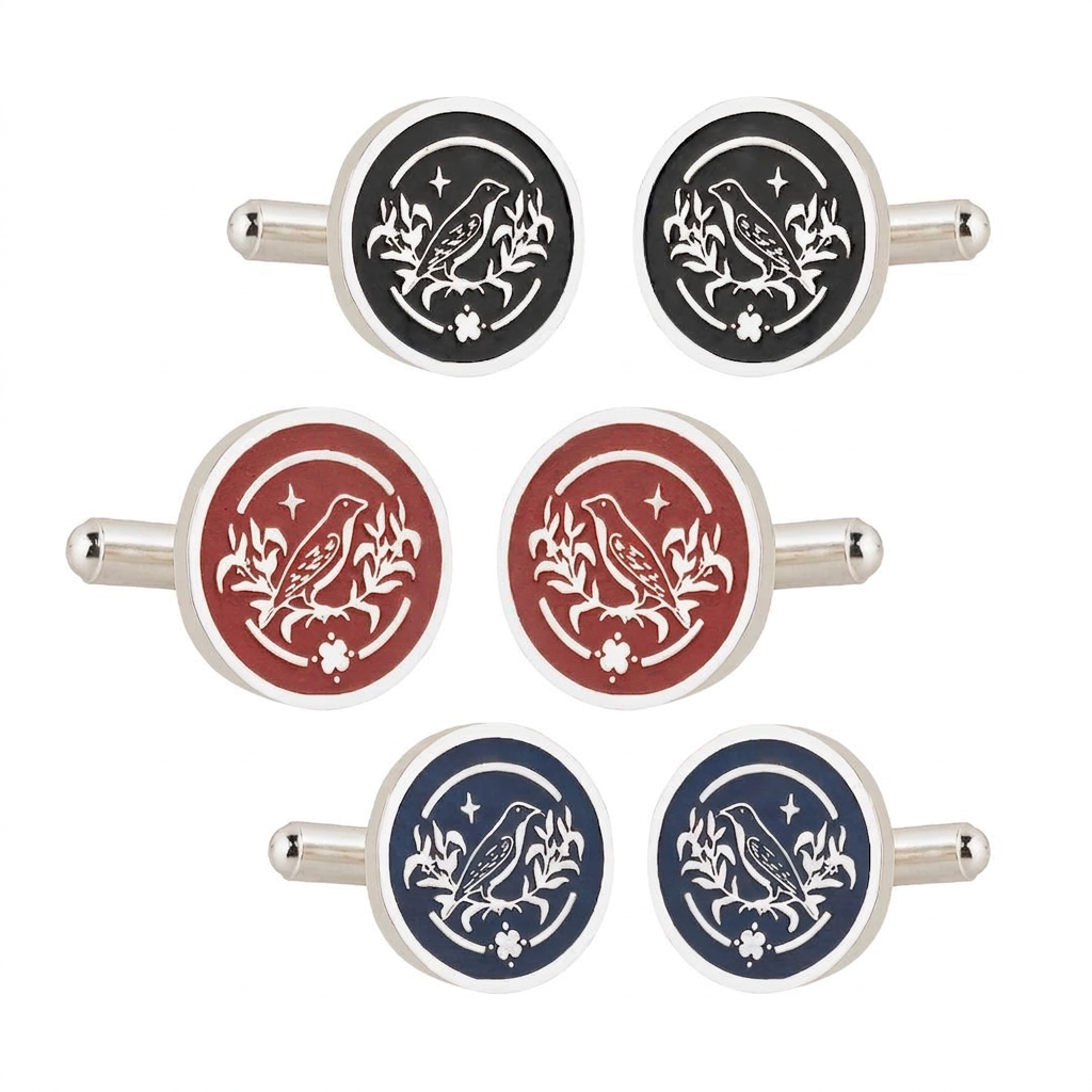 Sparrow Lush Flora Black Enamel Silver Plated Cufflinks