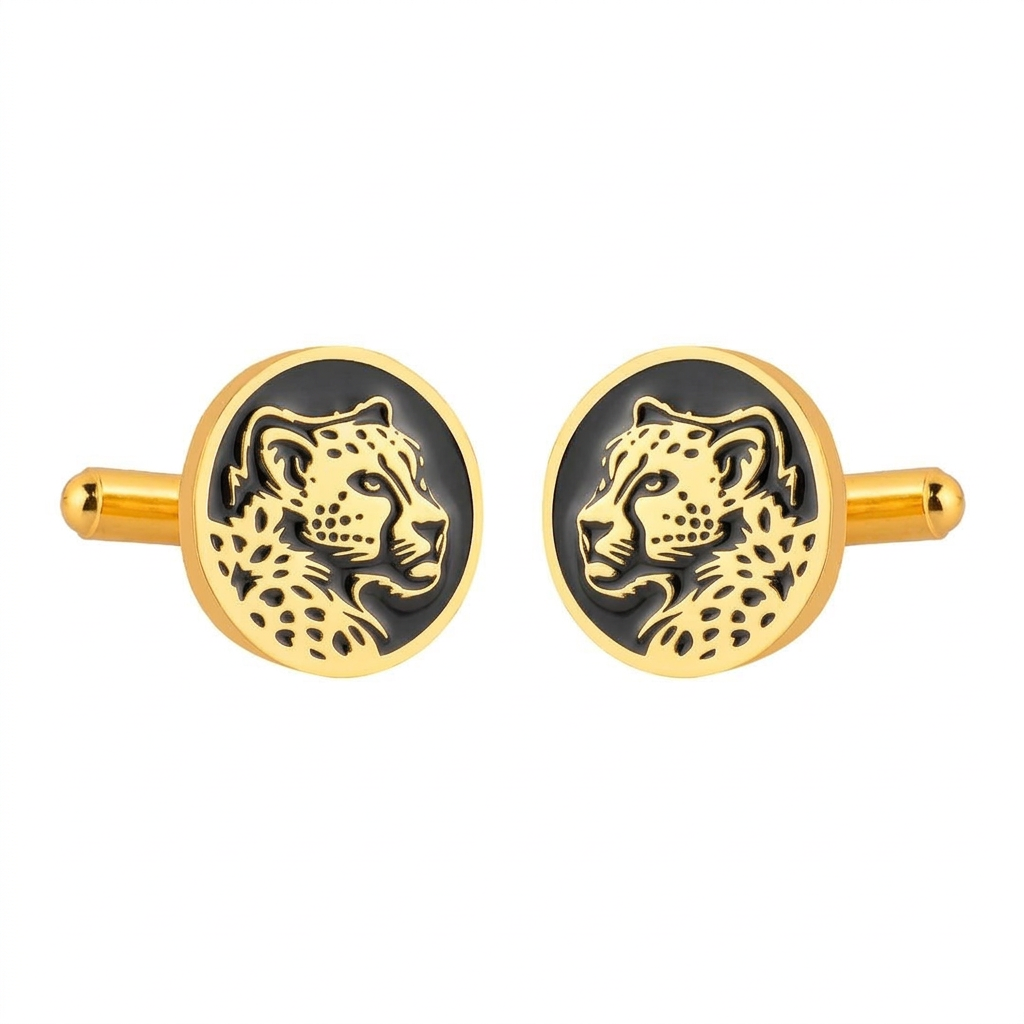 Marwar Leopard Black Enamel Gold Plated Cufflinks