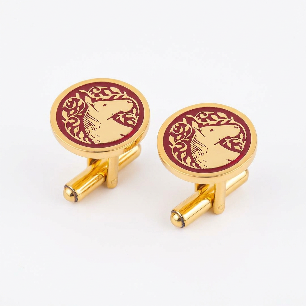 Royal Marwari Horse Red Enamel Cufflinks