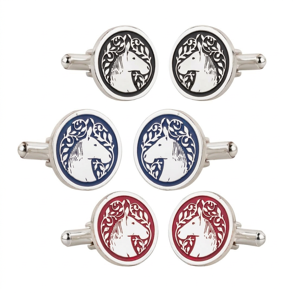 Royal Marwari Horse Blue Enamel Silver Plated Cufflinks