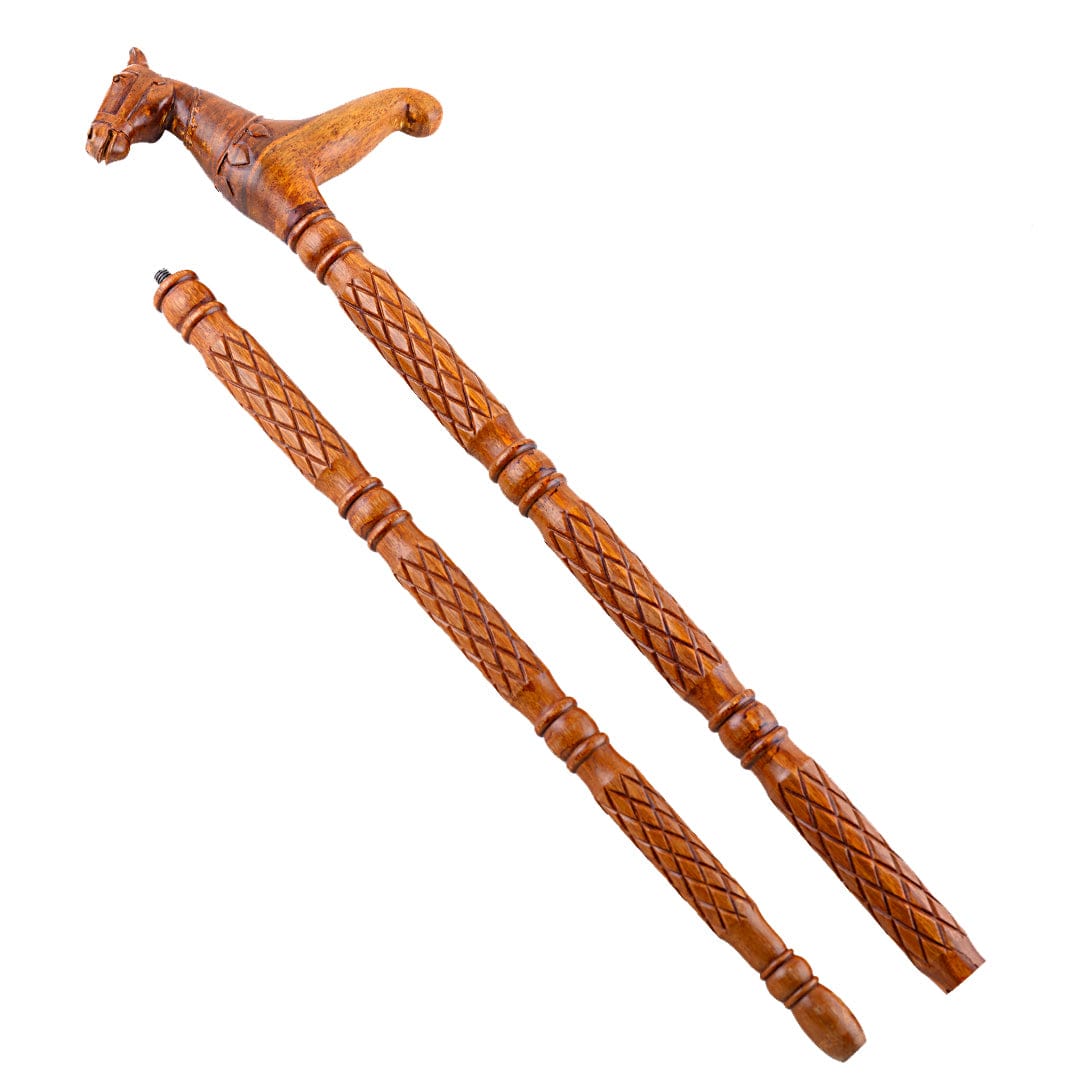 Premium Handcrafted Mahogany Wood Stallion Walking Stick | wooden walking sticks | JRT Handicrafts