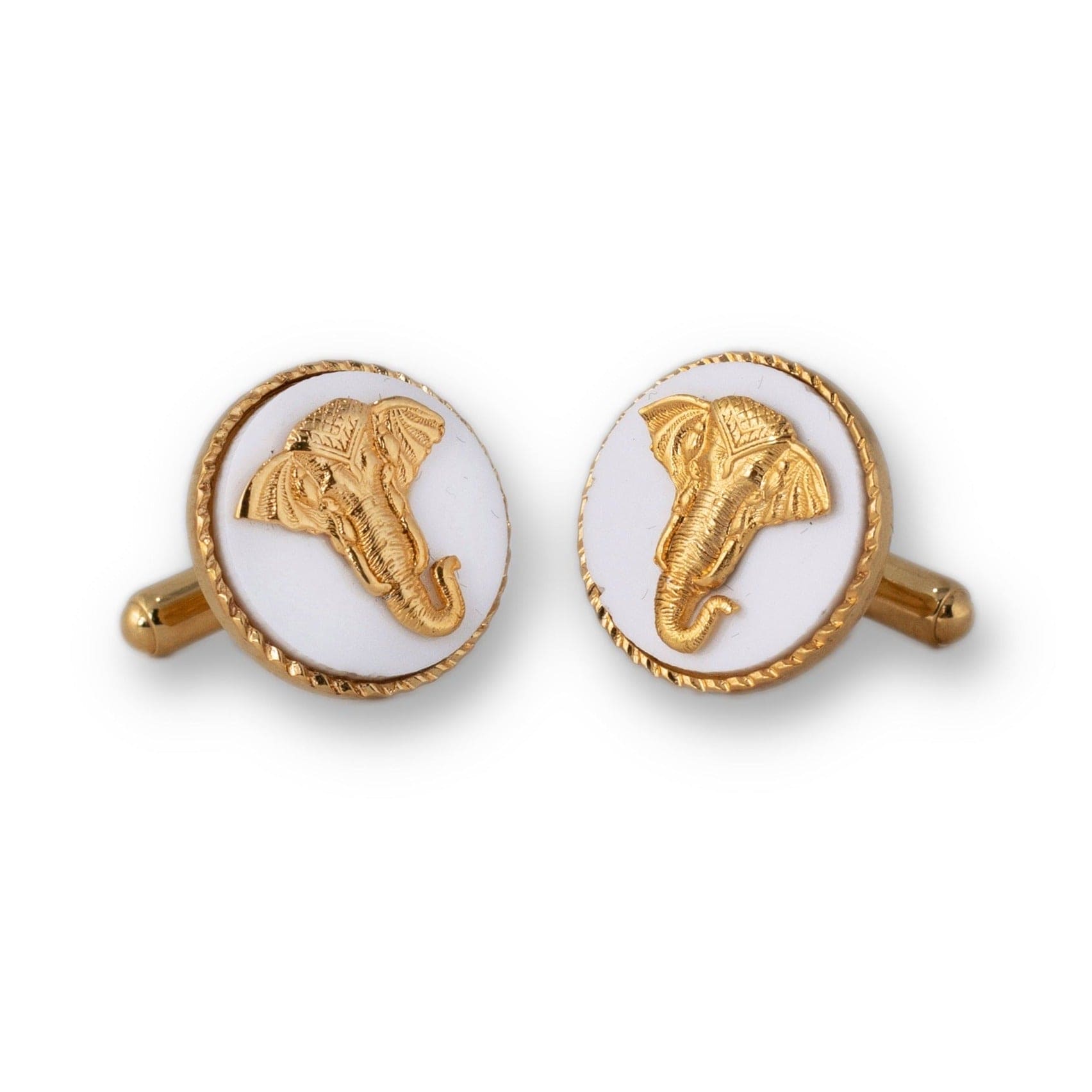 Elephant Gold Plated Cufflinks (White) | White Cufflinks Online | JRT Handicrafts