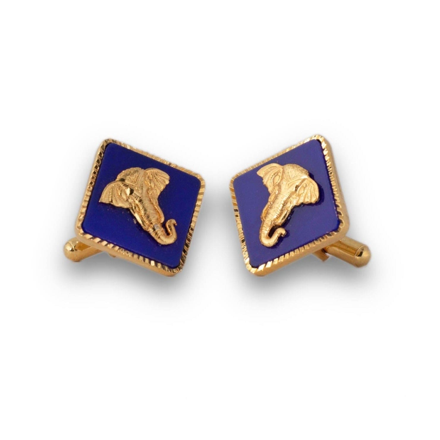 Square Blue Elephant Gold Plated Cufflink