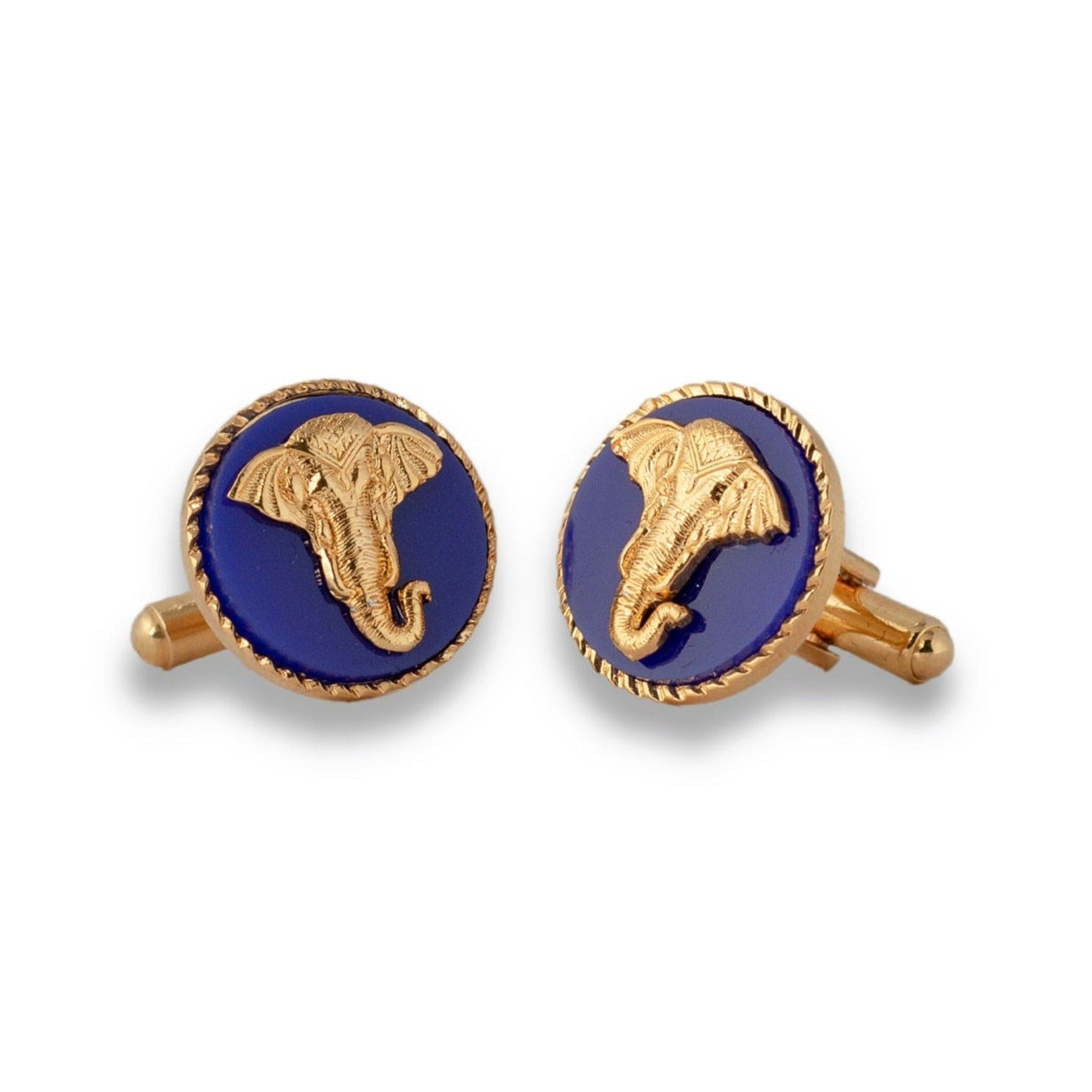 Elephant Gold Plated Cufflinks (Blue) | Elephant Cufflinks Gift Set | JRT Handicrafts