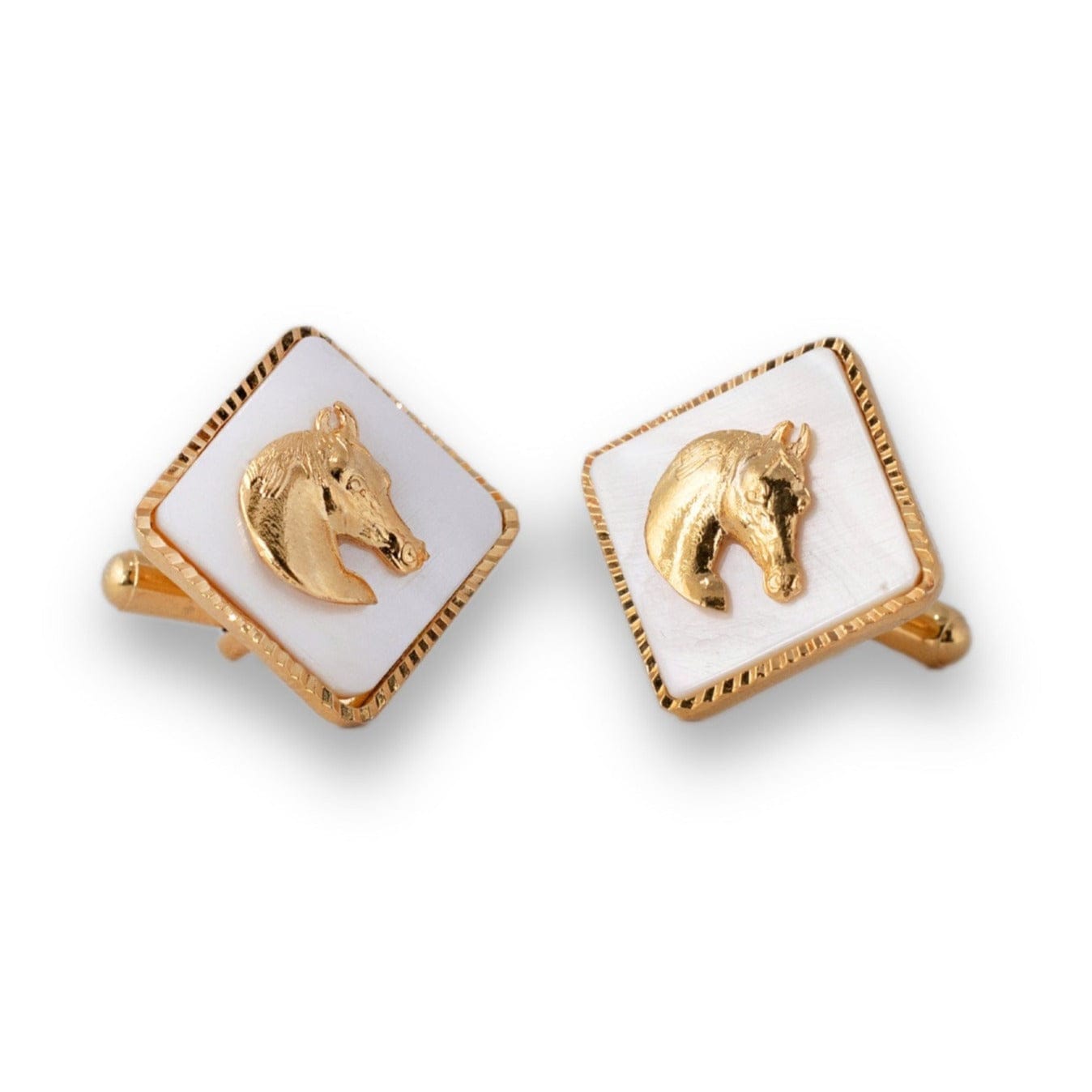 Mother of Pearl Square Horse Gold Plated Cufflinks for Men | JRT Handicrafts