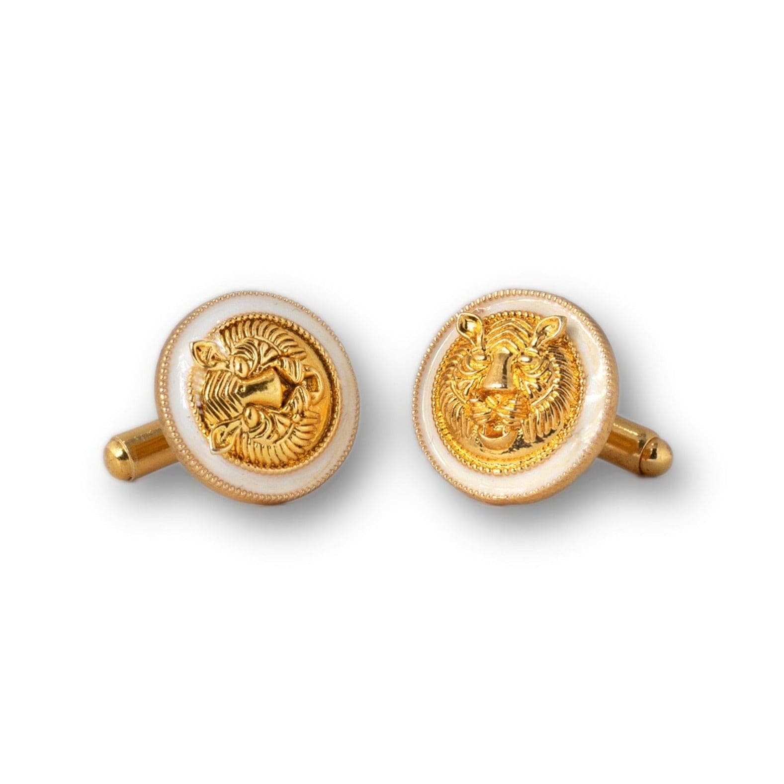 Handcrafted Tiger Enamel Gold Plated Cufflinks (White) | Best Cufflinks For Men | JRT Handicrafts