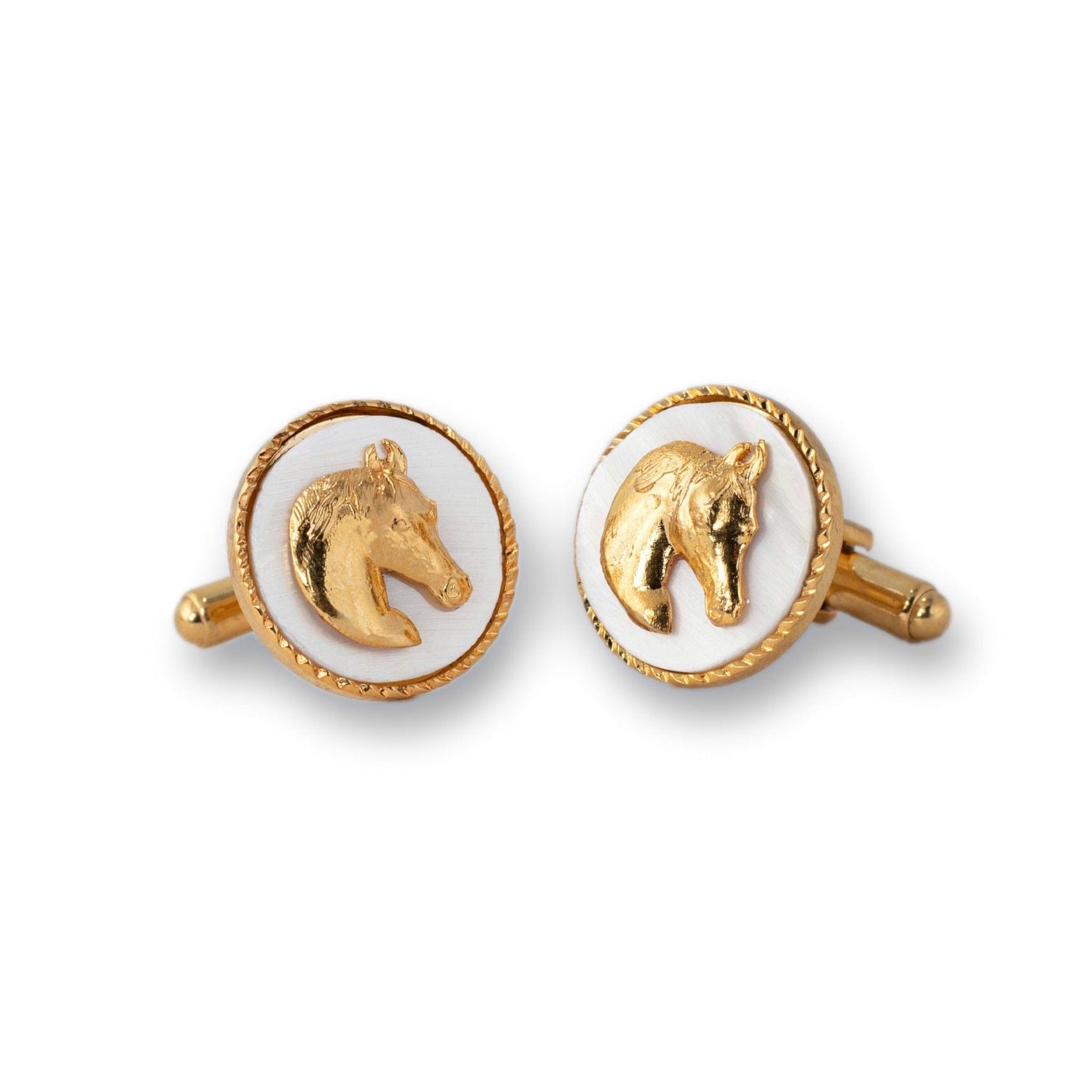 Stallion Head Mother of Pearl Gold Plated Cufflinks For Men | JRT Handicrafts