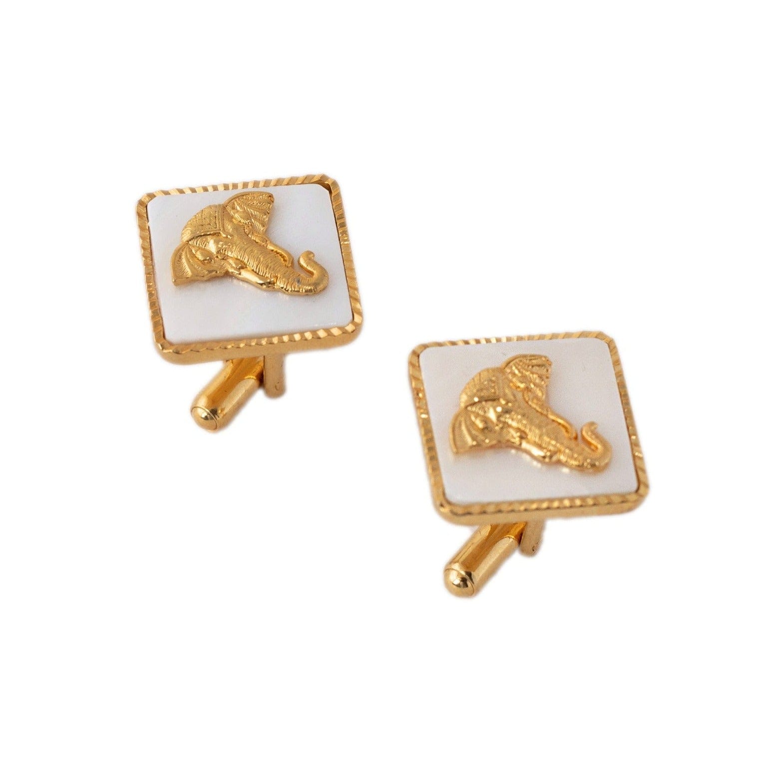 Handcrafted Square Mother of Pearl Elephant Gold Plated Cufflinks Gift Set | JRT Handicrafts