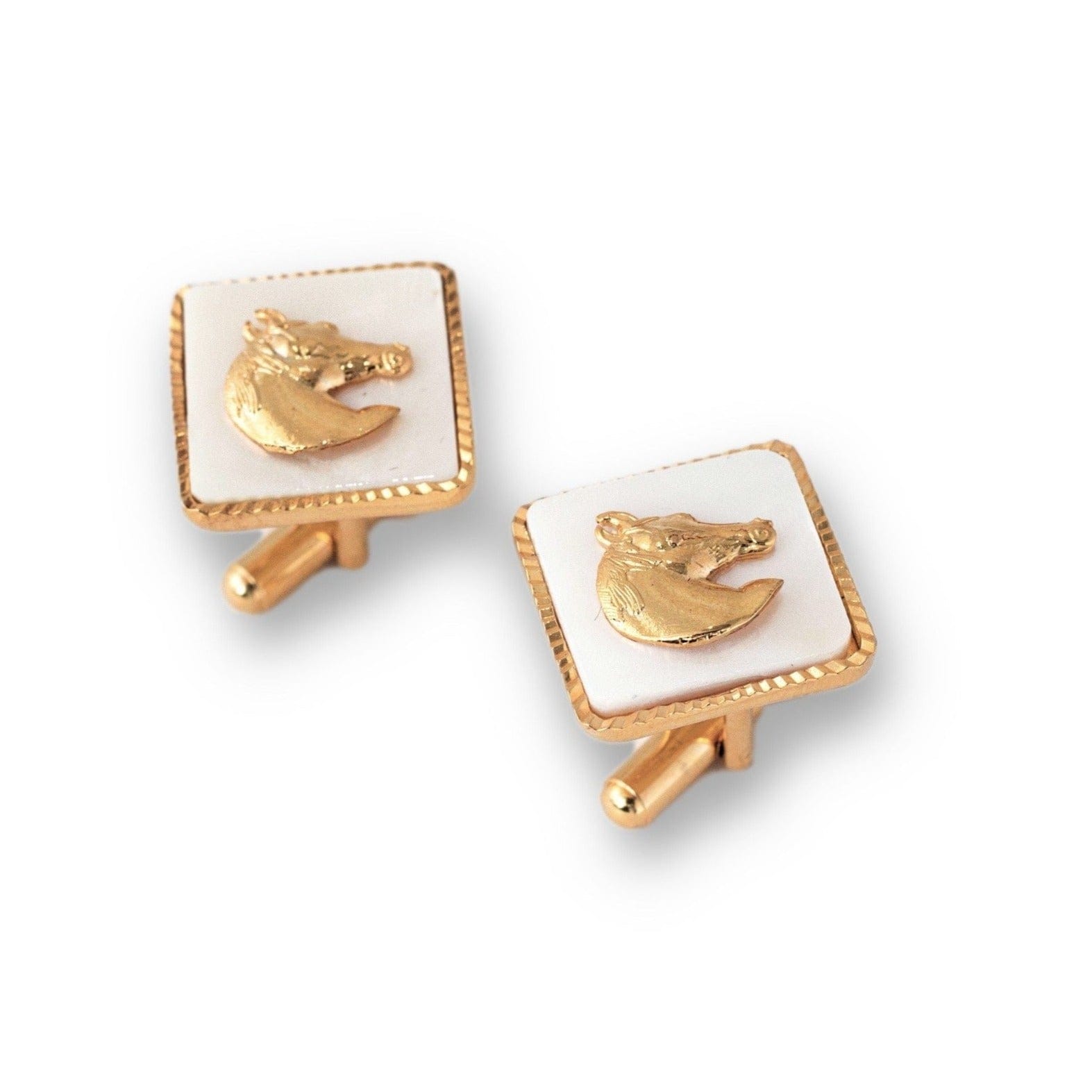 Premium Mother of Pearl Square Horse Gold Plated Cufflinks Gift Set | JRT Handicrafts