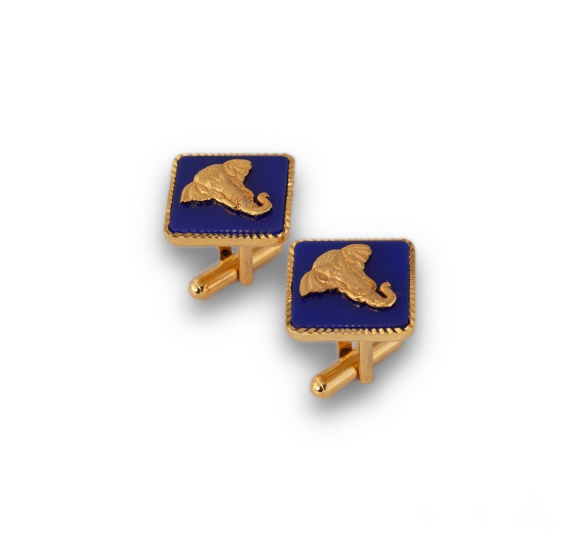 Square Blue Elephant Gold Plated Cufflink