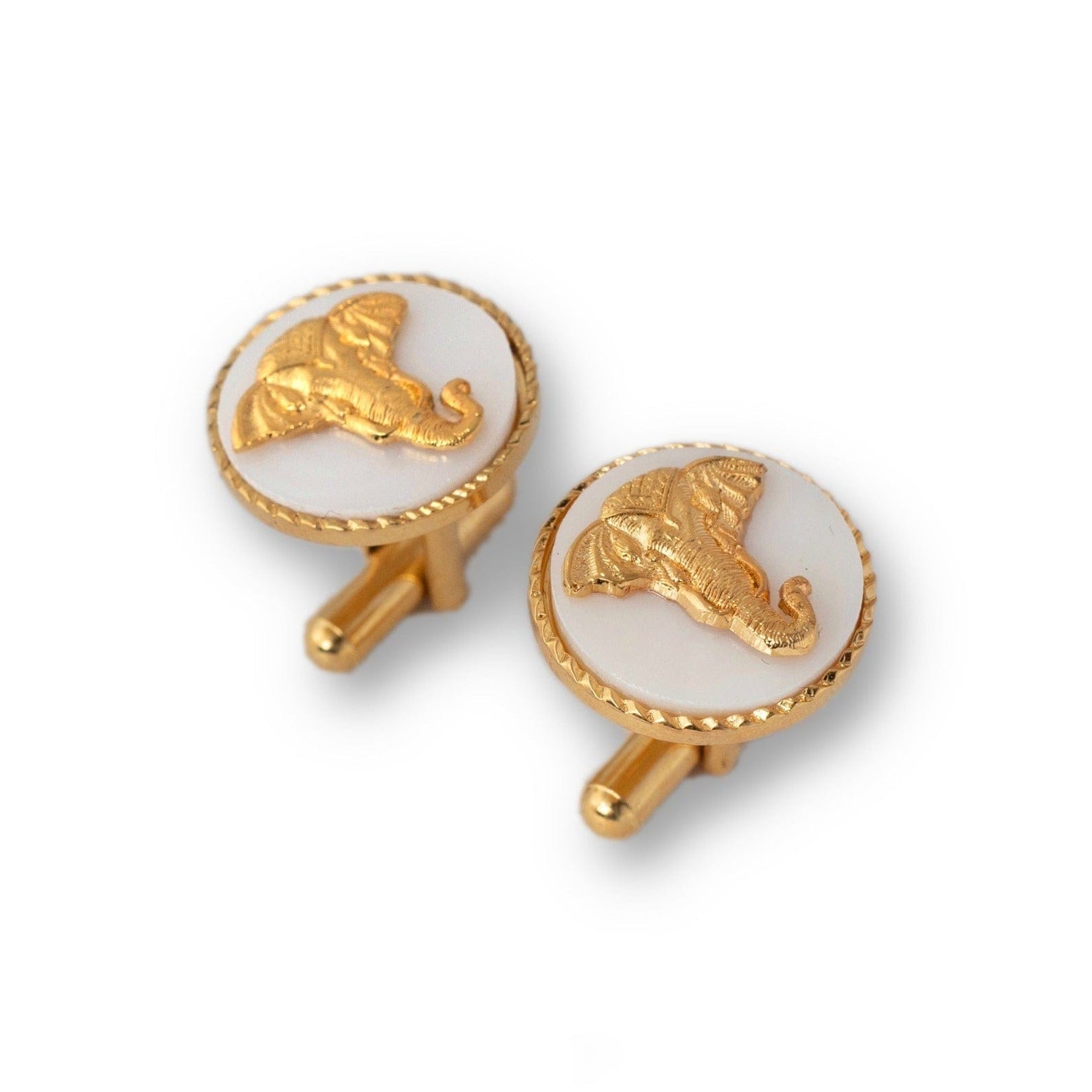 Mother of Pearl Elephant Gold Plated Cufflinks For Men | Elephant Cufflinks Gift Set | JRT Handicrafts