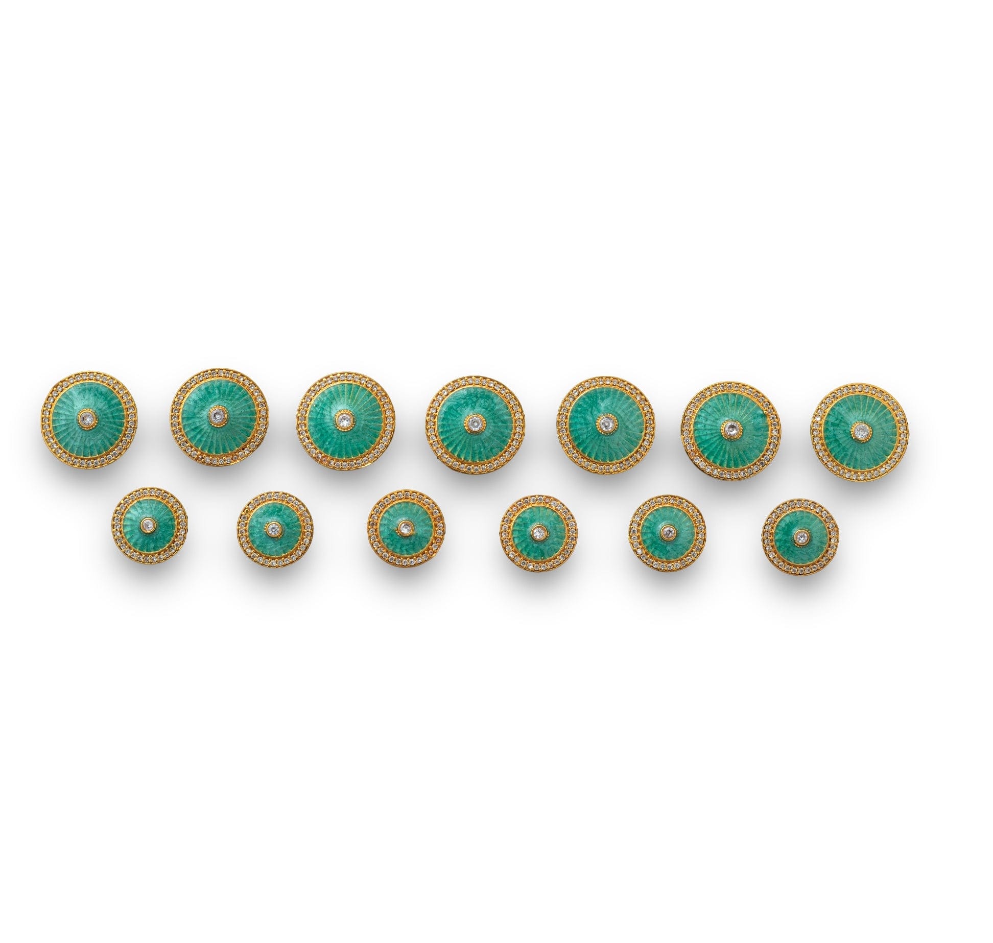 Handcrafted Gold Plated Emerald Green Guilloche Buttons | Jodhpuri Suit Buttons | JRT Handicrafts