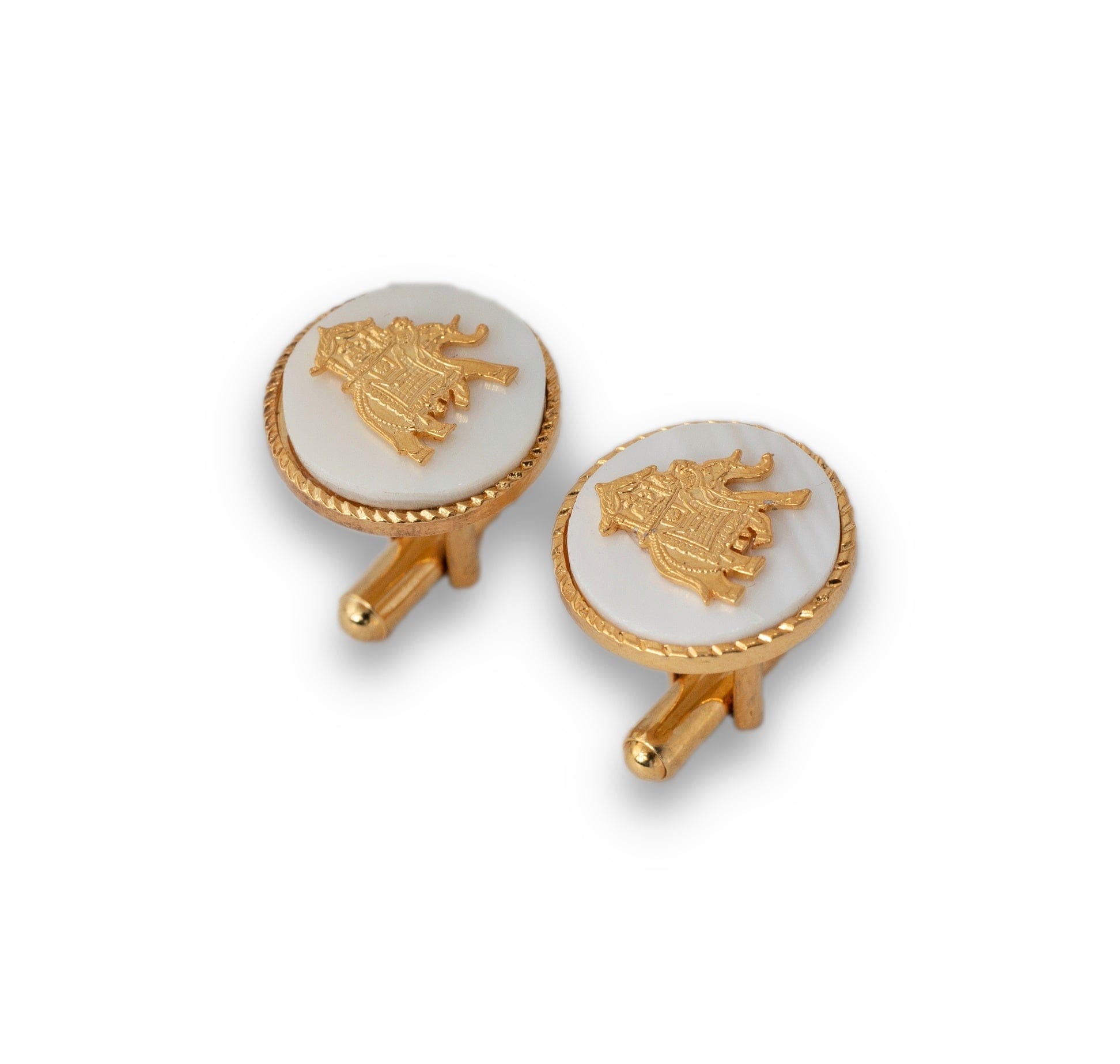 Handcrafted Elephant Howdah Mother of Pearl Gold Plated Cufflinks For Blazer | Designer Cufflinks | JRT Handicrafts