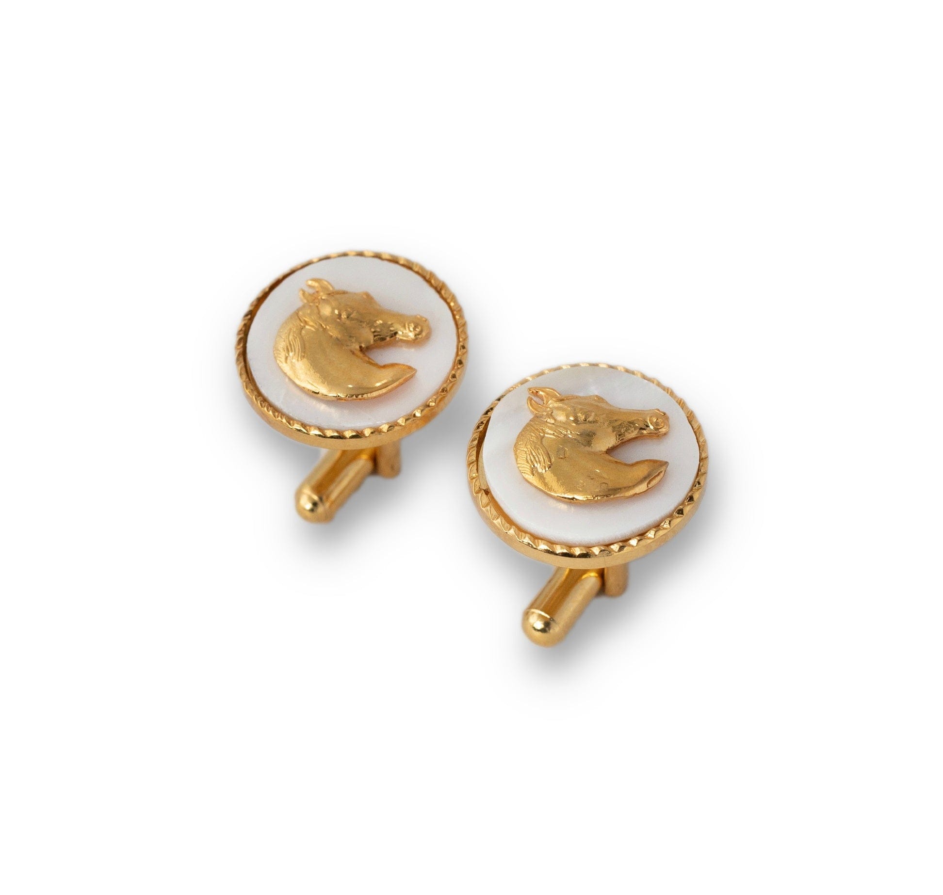 Handcrafted Stallion Head Mother of Pearl Gold Plated Cufflinks Gift Set | JRT Handicrafts