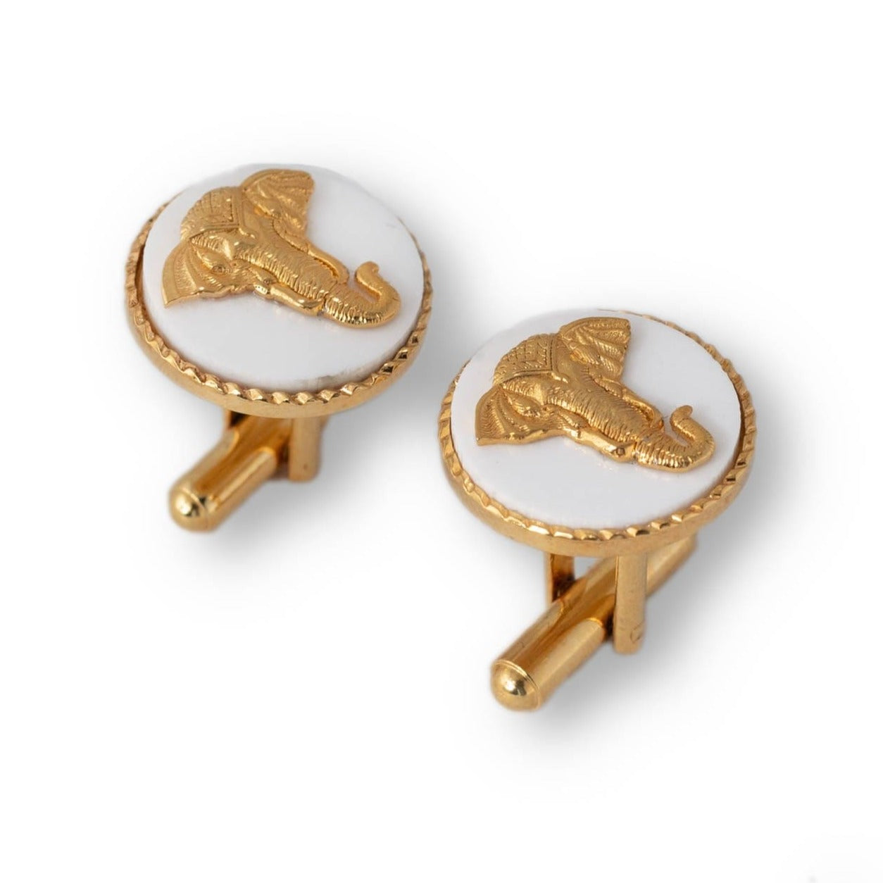 Luxury Cufflinks Gift Set | Elephant Gold Plated Cufflinks (White) | JRT Handicrafts