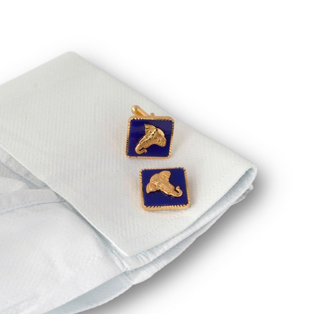 Square Blue Elephant Gold Plated Cufflink